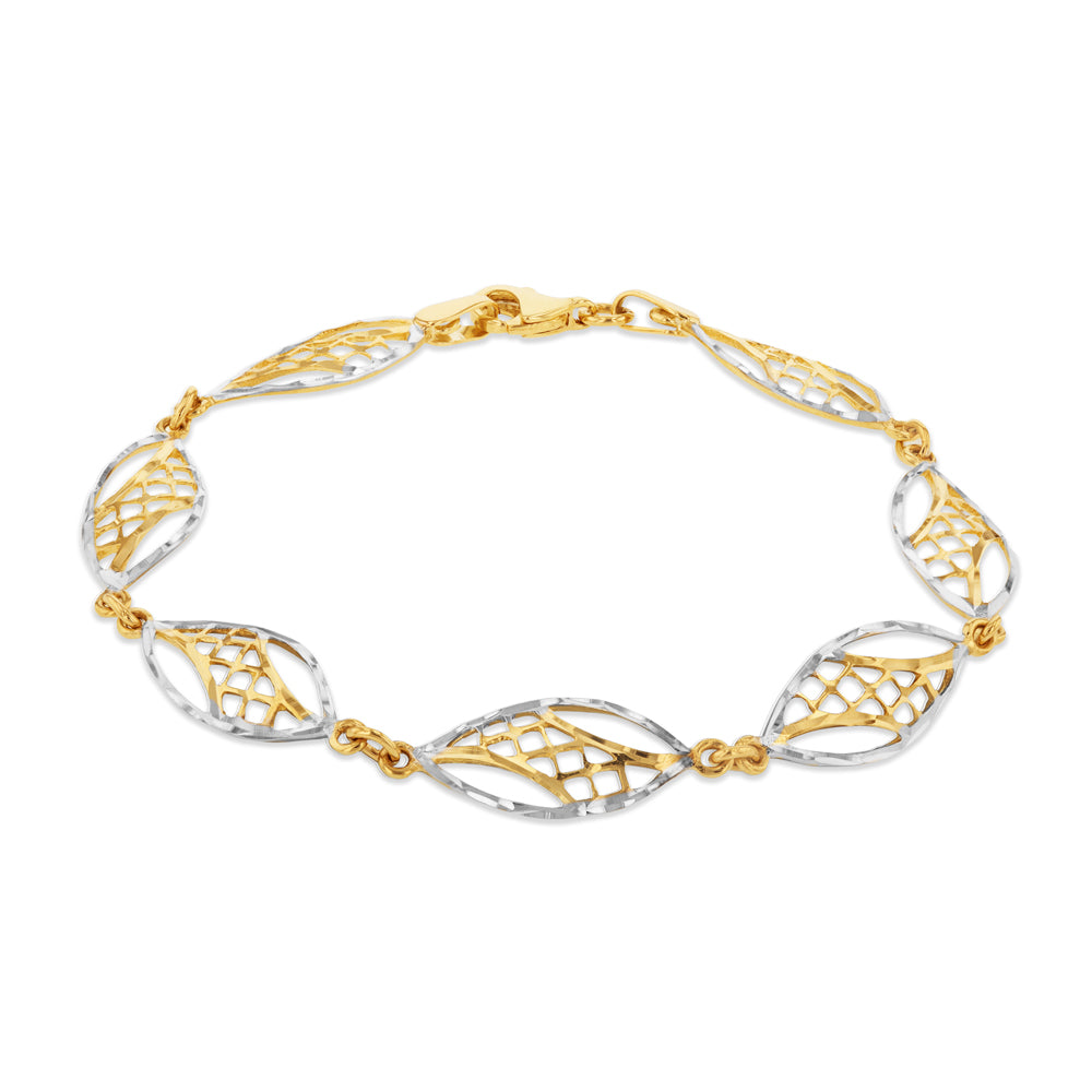 9ct Yellow and White Gold Fancy 17.5cm Bracelet for Women - Elegant Stackable Jewelry for Parties, Weddings & Everyday Wear