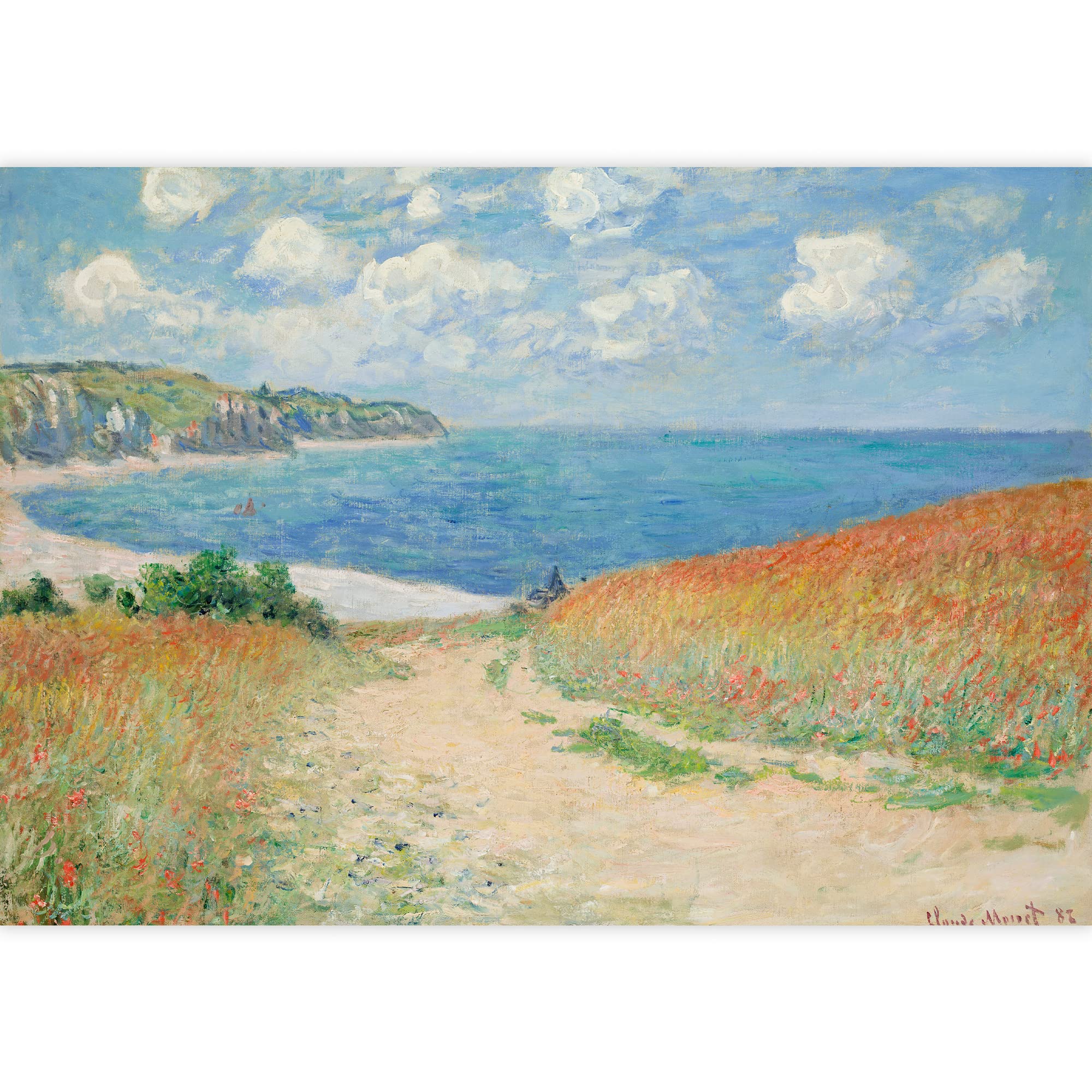 Claude Monet Path Through The Corn at Pourville Wall Mural - French Impressionist Landscape Art - Large 66x96 Inch Removable Peel & Stick Wallpaper - Home Decor for Living Room, Bedroom, Office