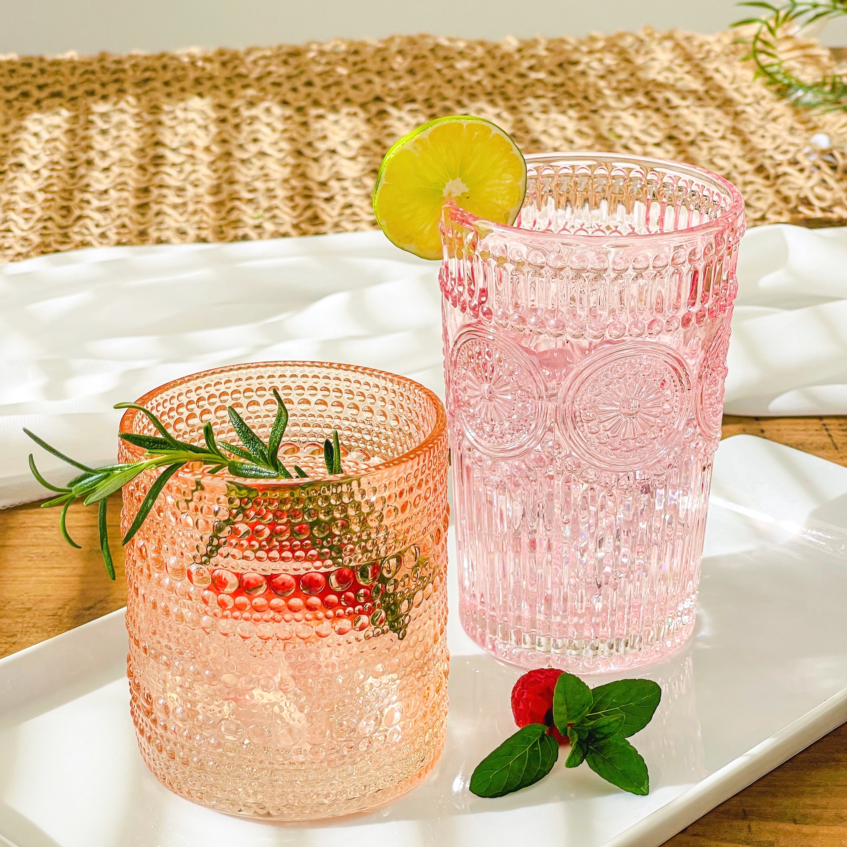 10 oz. Textured Beaded Rose Gold Old Fashioned Drinking Glasses - Set of 6 Vintage Cocktail Glasses for Whiskey, Bourbon & Scotch - Perfect for Home Bars, Parties & Gifts
