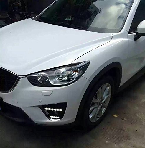 Bright White LED Daytime Running Lights (DRL) & Fog Light Covers for Mazda CX-5 (2013-2016 Models) - Enhance Visibility & Style for Safe Day/Night Driving