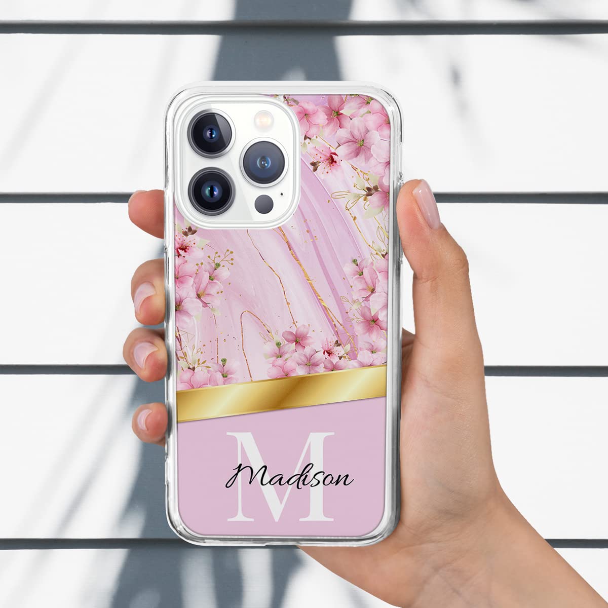 Custom Monogram Phone Case with Cherry Blossom Design - Personalized Initial Letter Case for Women & Girls - Birthday Christmas Gift - Compatible with iPhone 16/15/14/13/12/11/XR/X/XS/8/7/Plus/Mini/Pro Max - Perfect for Everyday Use, Travel & Special Occasions