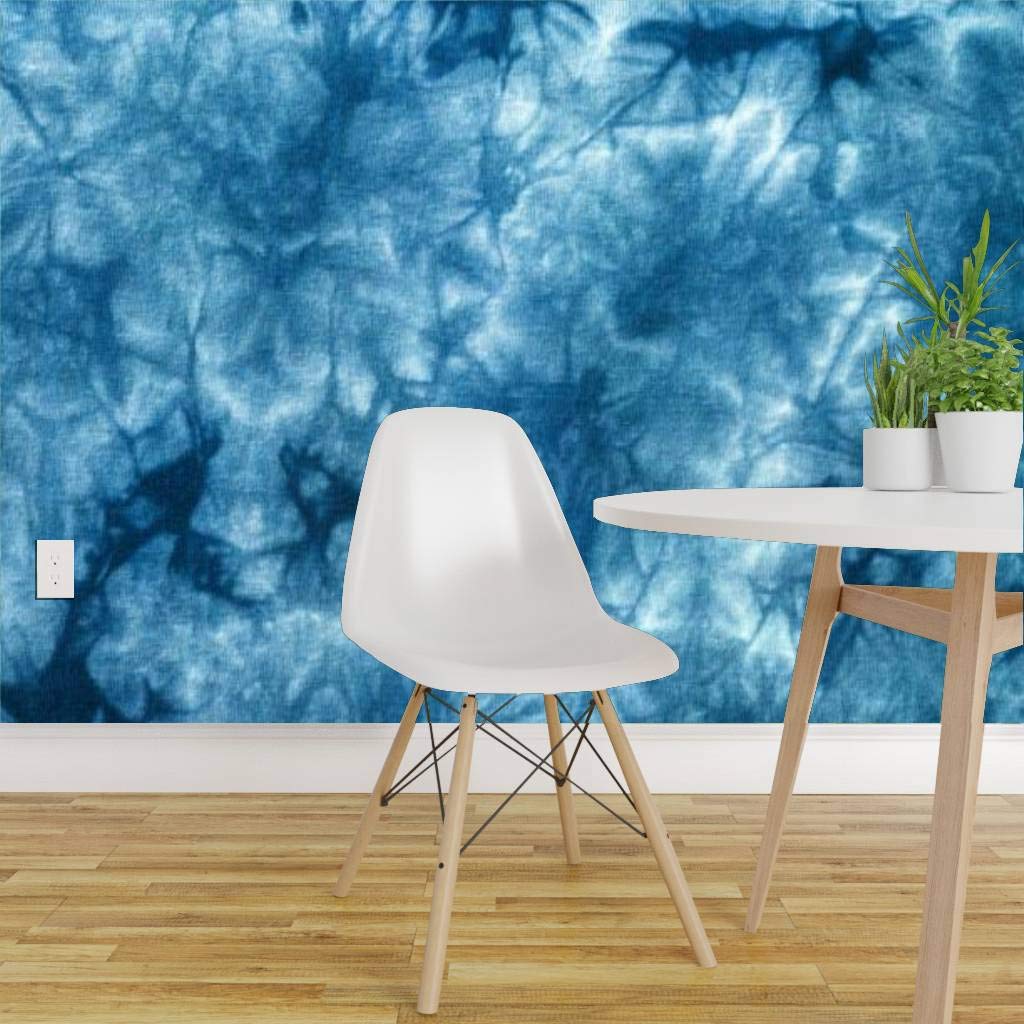 Abstract Blue Tie Dye Peel and Stick Wallpaper - Self-Adhesive Removable Vinyl Wall Mural for Home Decor | Perfect for Bedrooms, Living Rooms & DIY Home Improvement Projects
