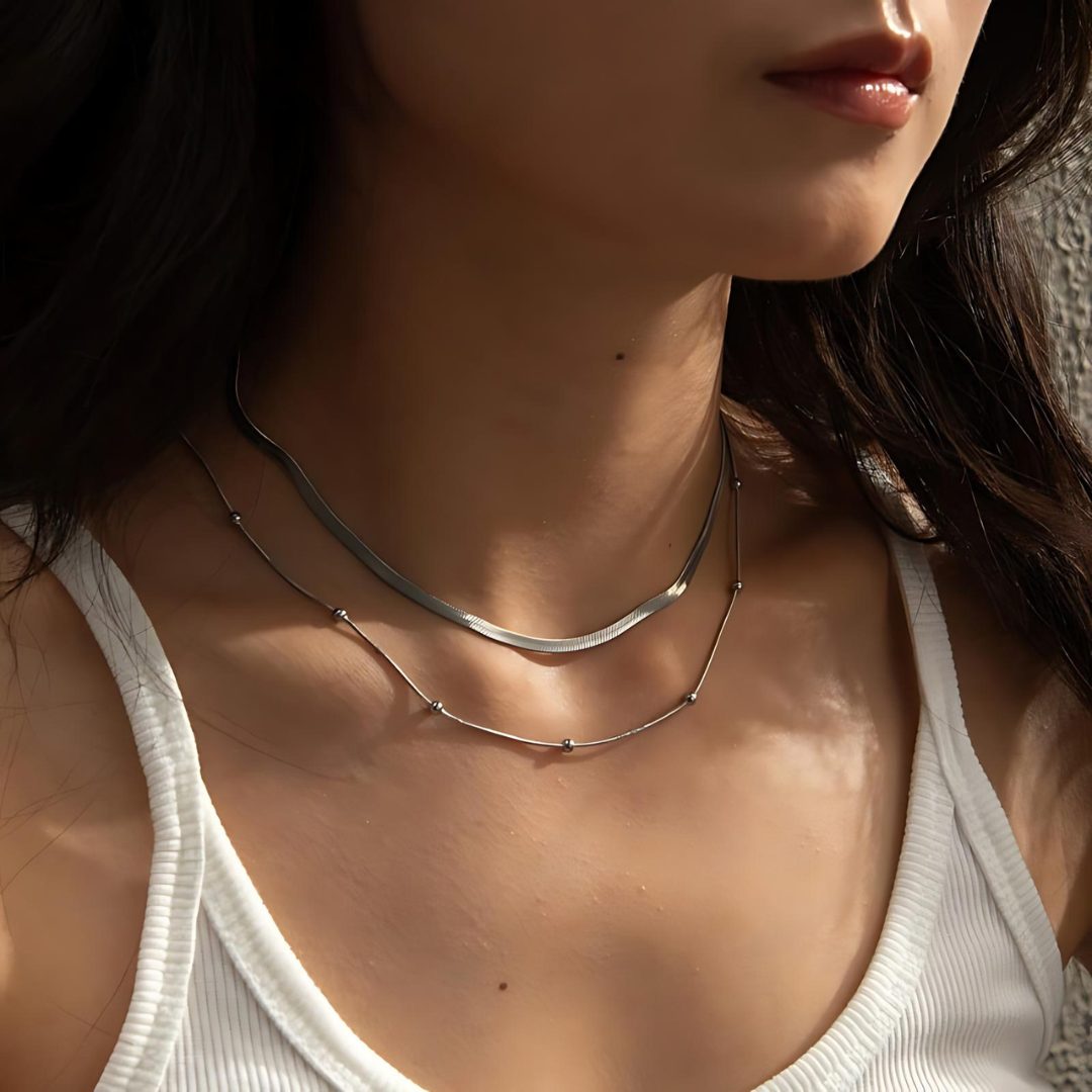 18K Gold Herringbone Chain Choker Necklace for Women - Layered Elegant Minimalist Jewelry Gift for Her | Perfect for Date Night, Wedding & Special Occasions | JDN627