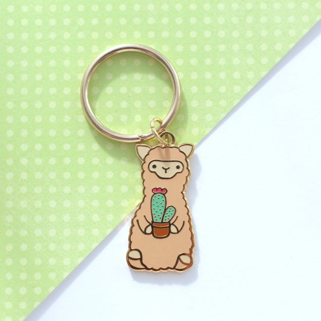 Cute Alpaca Keychain with Cactus Design - Perfect for Backpacks, Gifts, and Travel Accessories