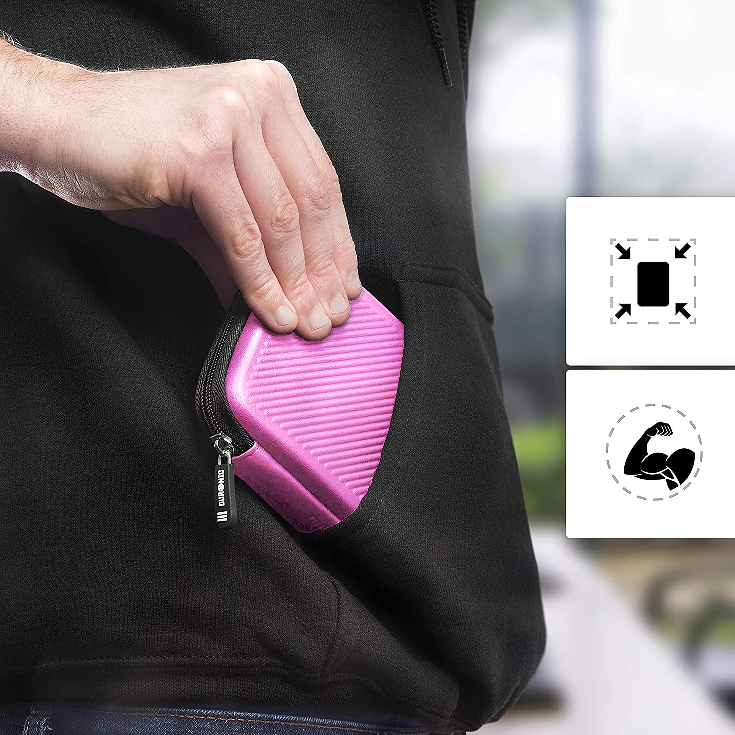 Duronic HDC2/PK Pink EVA Hard Drive Case - Portable Protective Storage Pouch for External Hard Drives & Cables - Compatible with WD, Toshiba, Seagate, Samsung - Lightweight Travel & Office Organizer