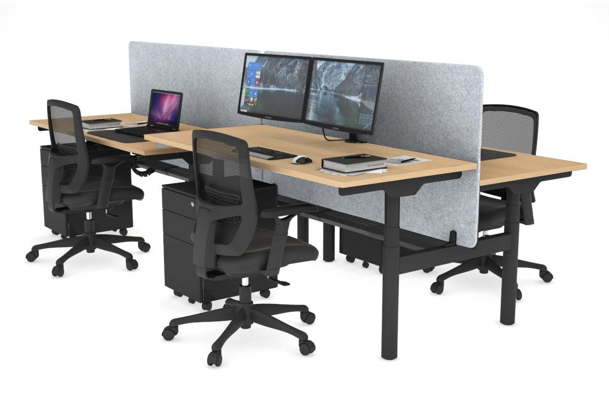 Flexi Premium Height Adjustable 4-Person H Bench Workstation - Black Frame [1200L x 700W] - Ideal for Office, Coworking Space & Home Office Setup