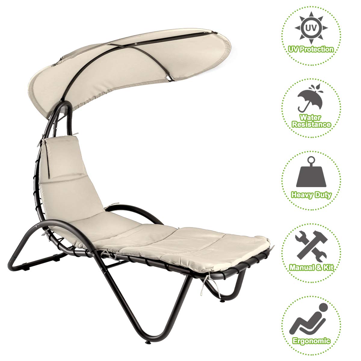 Premium Outdoor Chaise Lounge Chair with Canopy - Adjustable Swing Hammock with Curved Cushion for Patio, Poolside & Backyard Relaxation | Sun Shade & Comfortable Seat for Ultimate Leisure Time