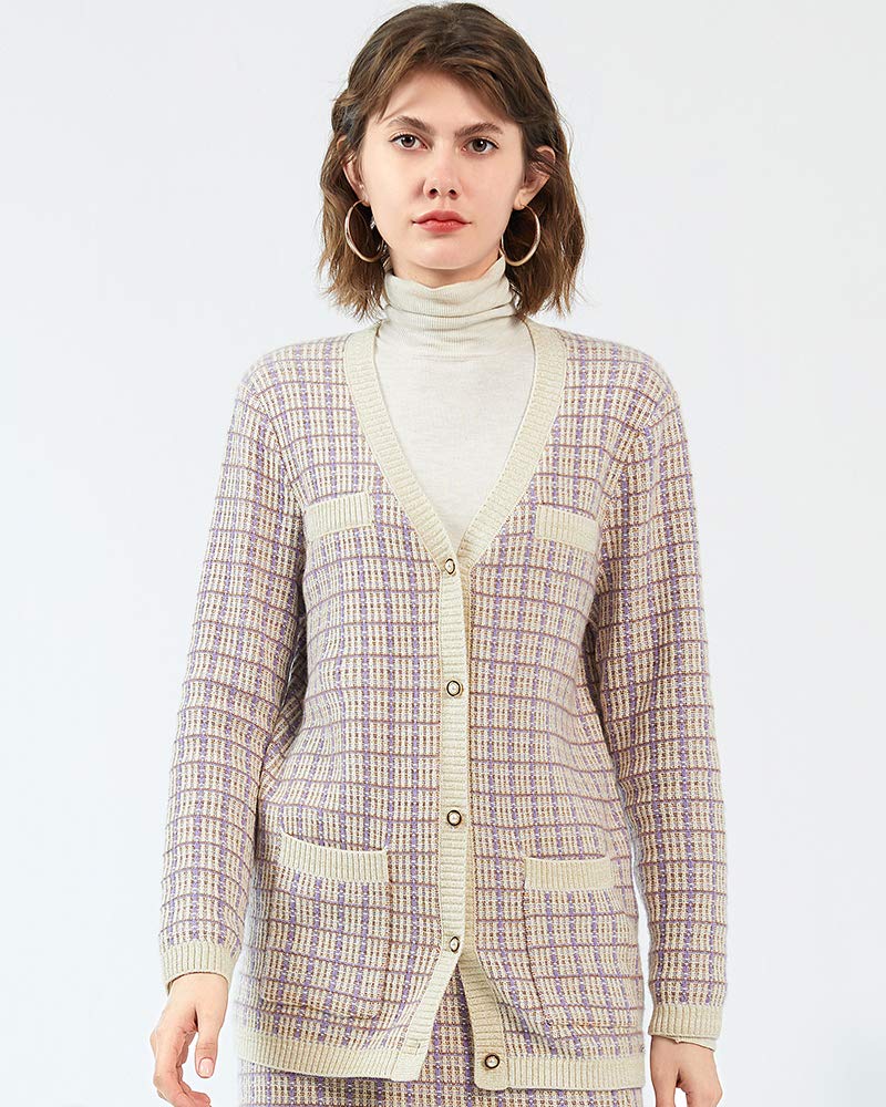 Zhili Women's 100% Cashmere V-Neck Cardigan Sweater with Pockets - Soft & Warm Winter Pullover for Office, Travel & Casual Outfits