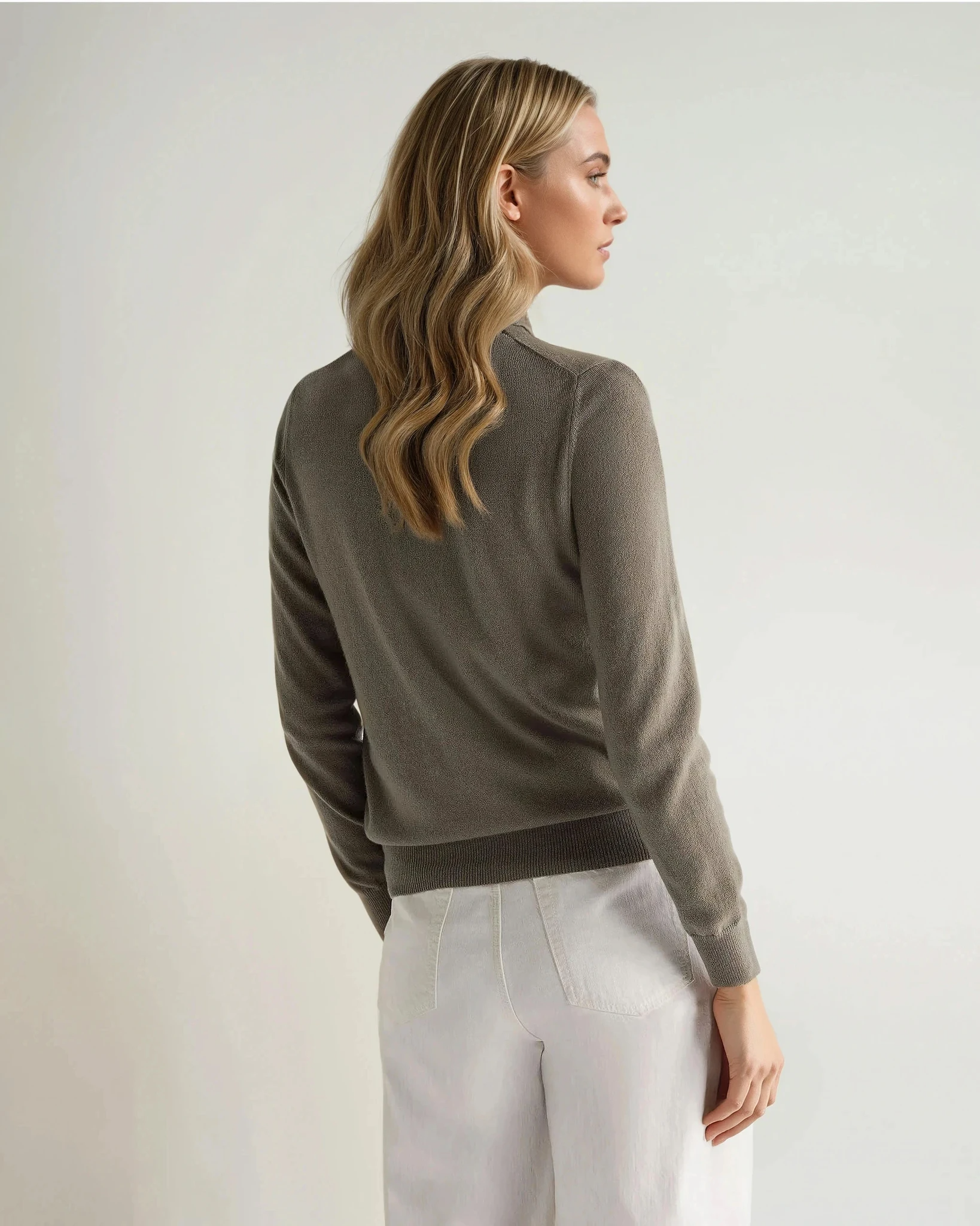 Vintage Khaki Green Cashmere Cardigan for Women - Olivia Round Neck Sweater | Cozy Winter Wear, Office Outfit & Casual Layering