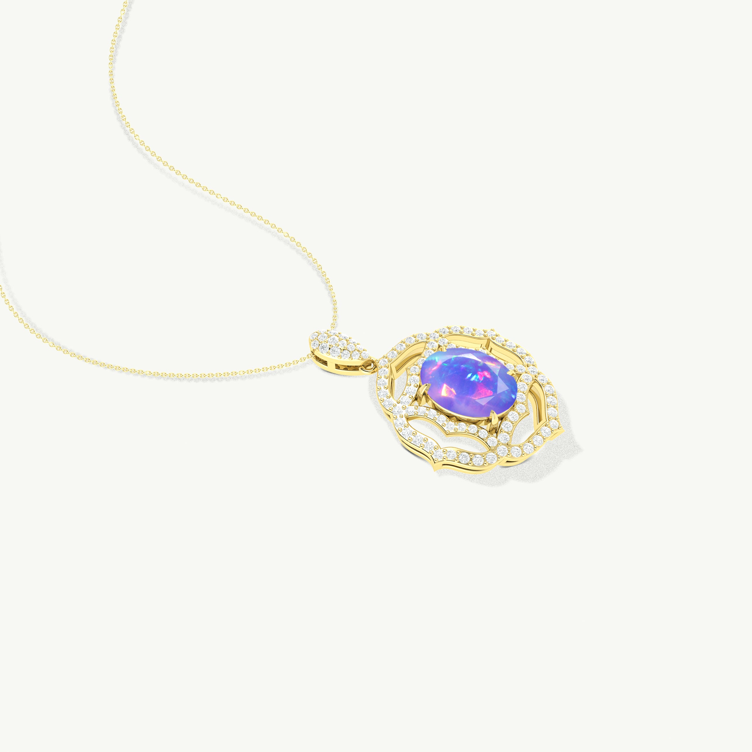 Lavender Opal Gemstone Pendant Necklace - Dainty Multifire Charm Jewelry for Women, Gift for Her, Perfect for Weddings & Special Occasions