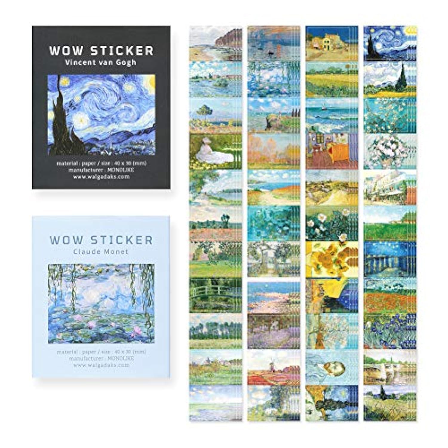 Monolike Wow Sticker Gogh + Monet Set - Mini Square Cute Stickers for Scrapbooking, Journaling, DIY Crafts & Planner Decoration