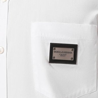 Dolce & Gabbana White Plaque Embroidered Shirt for Men | Luxury Designer Casual Wear | Perfect for Parties, Weddings & Special Occasions