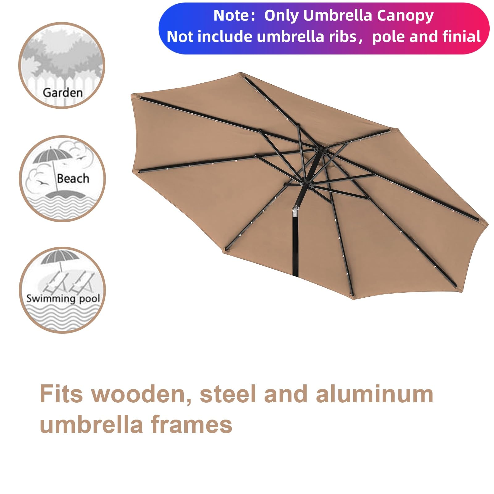 9ft Replacement Canopy for Patio Umbrella - Outdoor Table Market Umbrella Top with 8 Ribs - Perfect for Backyard, Garden, and Poolside Shade