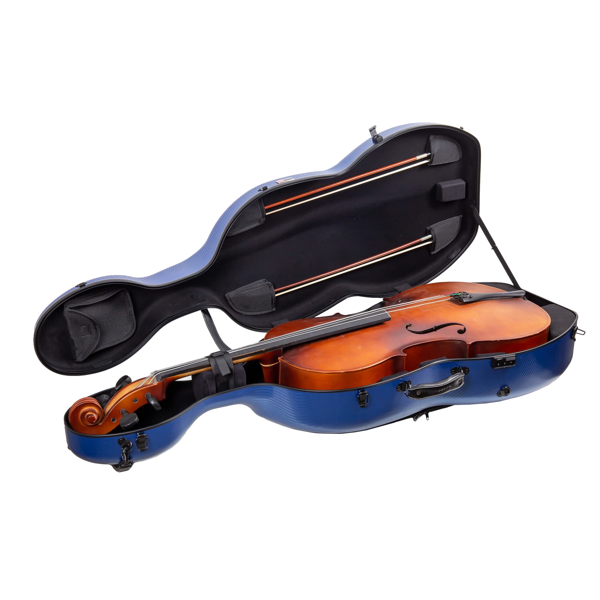 Crossrock 4/4 Carbon Fiber Cello Case with Wheels & Backpack - Ultra Lightweight 9.9lbs, Supports 660lbs Pressure - Durable Blue Protection for Professional Musicians & Travel - Perfect for Concerts, School, Air Travel & Outdoor Performances
