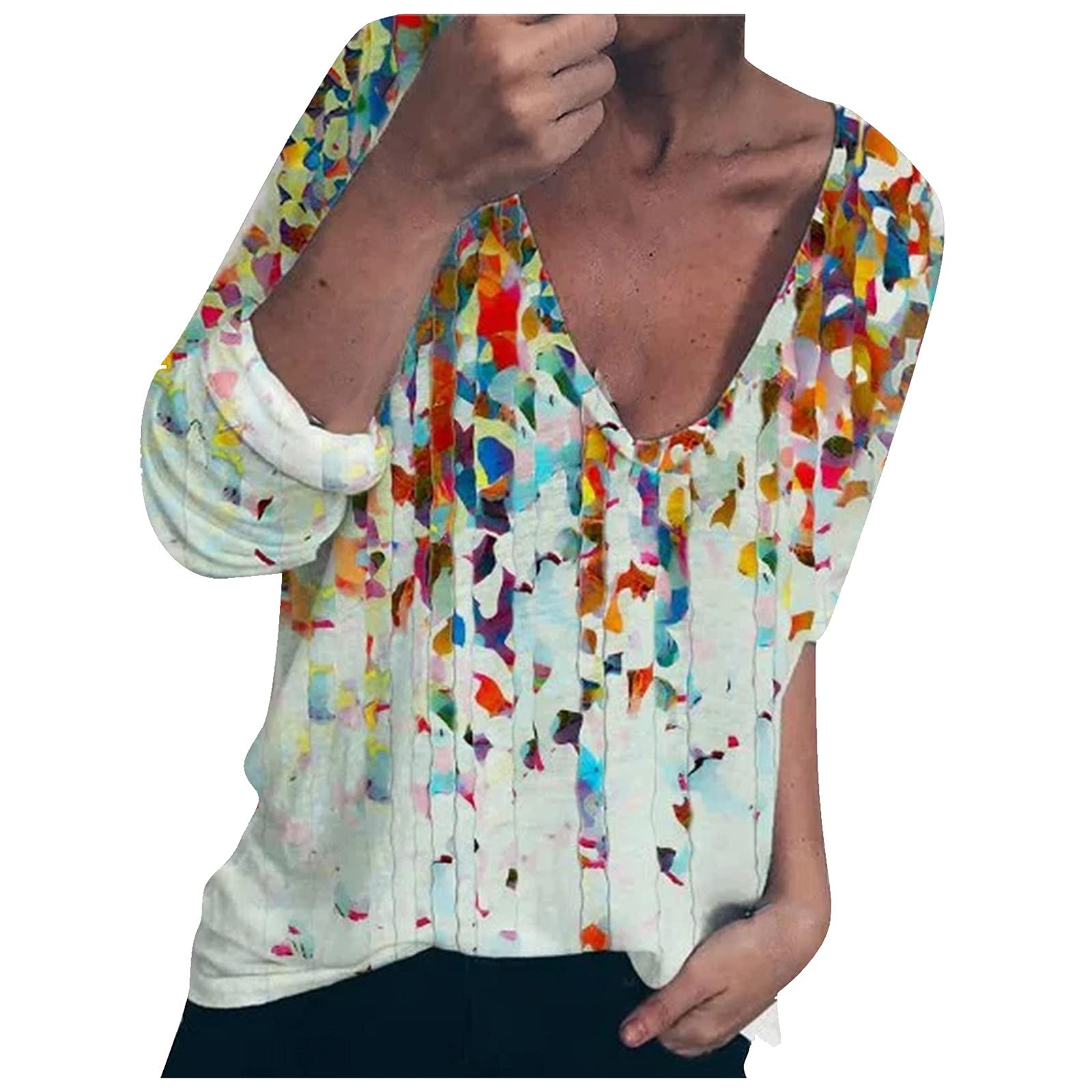 Women's Long Sleeve Zip Up T-Shirt - Casual V-Neck Tunic Top for Fall & Winter | Solid Color Blouse for Work, Date Night & Everyday Wear