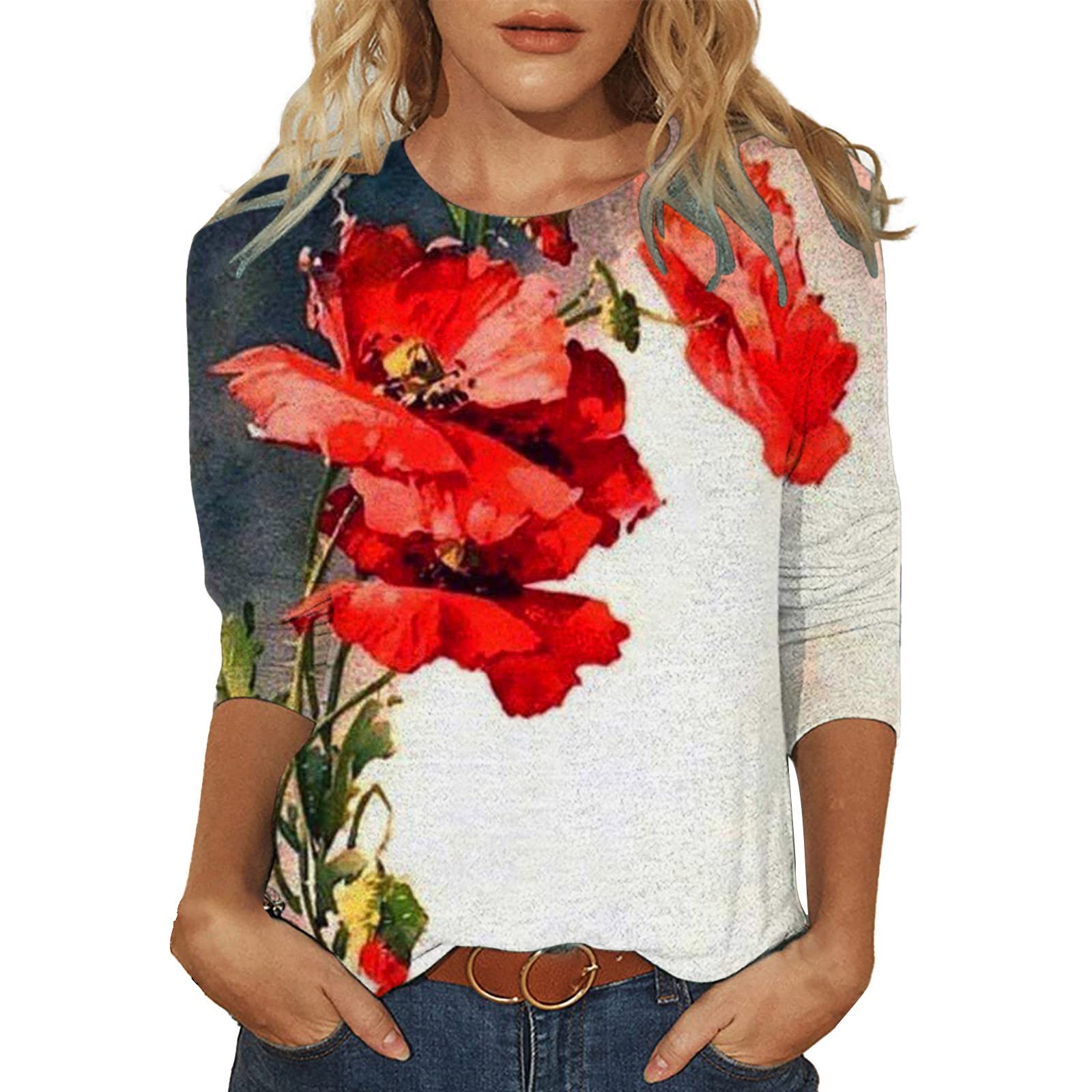 UOKNICE Vintage Long Sleeve T-Shirts for Women - Trendy Printed Blouses & Casual Tops for Spring & Fall | Perfect for Everyday Wear, Office Outfits & Date Nights