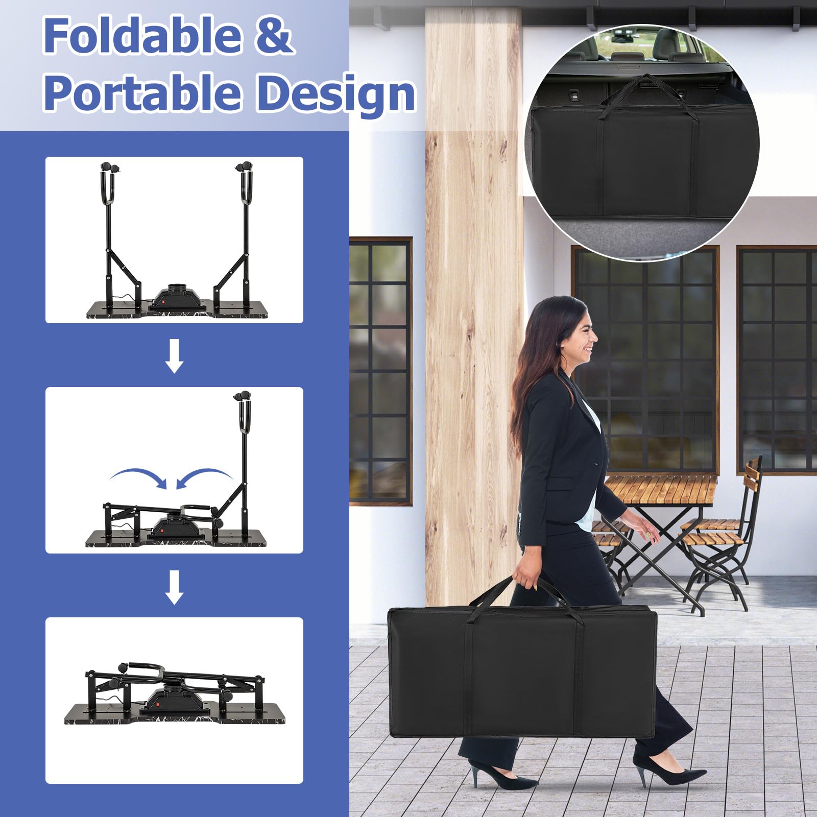 Giantex Foldable Nail Tech Desk with Built-in Dust Collector Fan, Adjustable LED Light & Wrist Pad - Portable Manicure Table with 4 Lockable Wheels & Carrying Case (Marble Black) | Perfect for Salon Professionals & Home Nail Artists