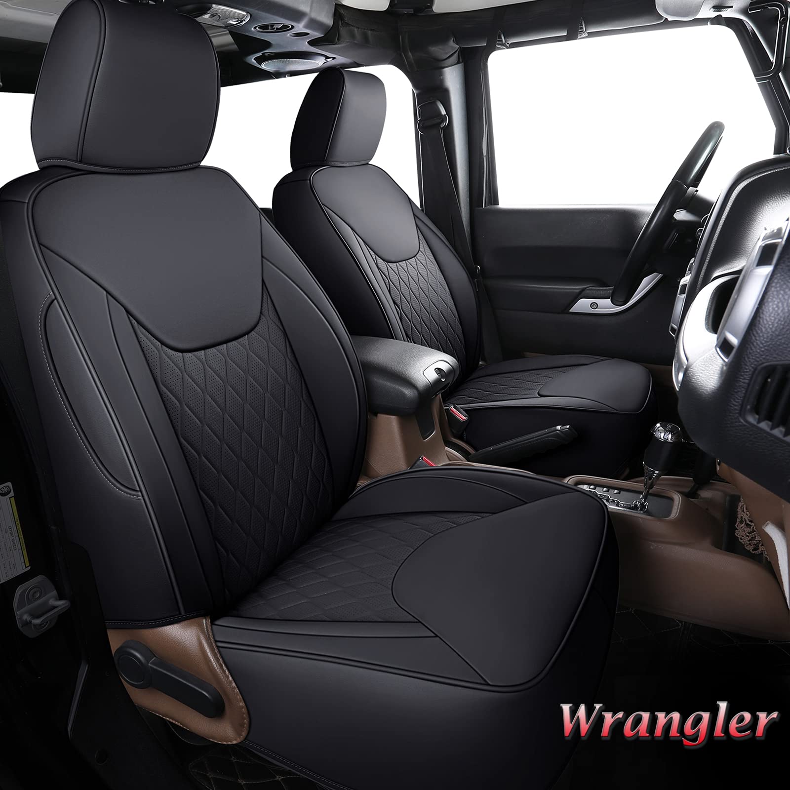 Waterproof Leather Jeep Wrangler Seat Covers 2PCS - Front & Back Car Seat Protectors for 2007-2017 JK Unlimited 4DR Models (Sahara/Sport/Rubicon) | All-Weather Protection for Off-Road Adventures & Daily Commuting (Black)