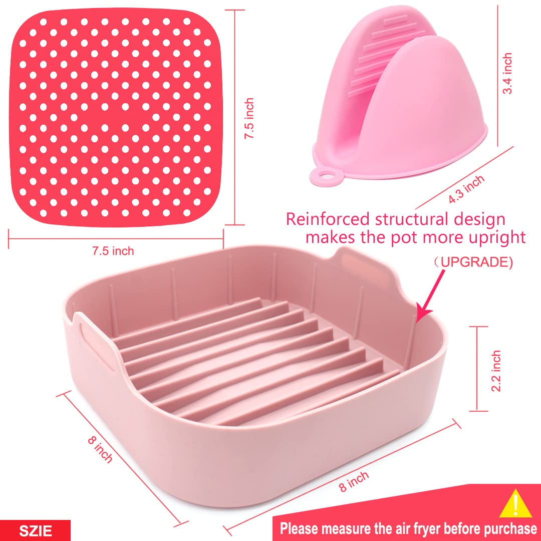 Air Fryer Accessories Set - Reusable Silicone Basket Mat & Pot Liner (4Qt+ Compatible) with 2 Mini Oven Mitts - Parchment Paper Replacement for Healthy Cooking | Perfect for Air Frying, Baking, Roasting & Meal Prep