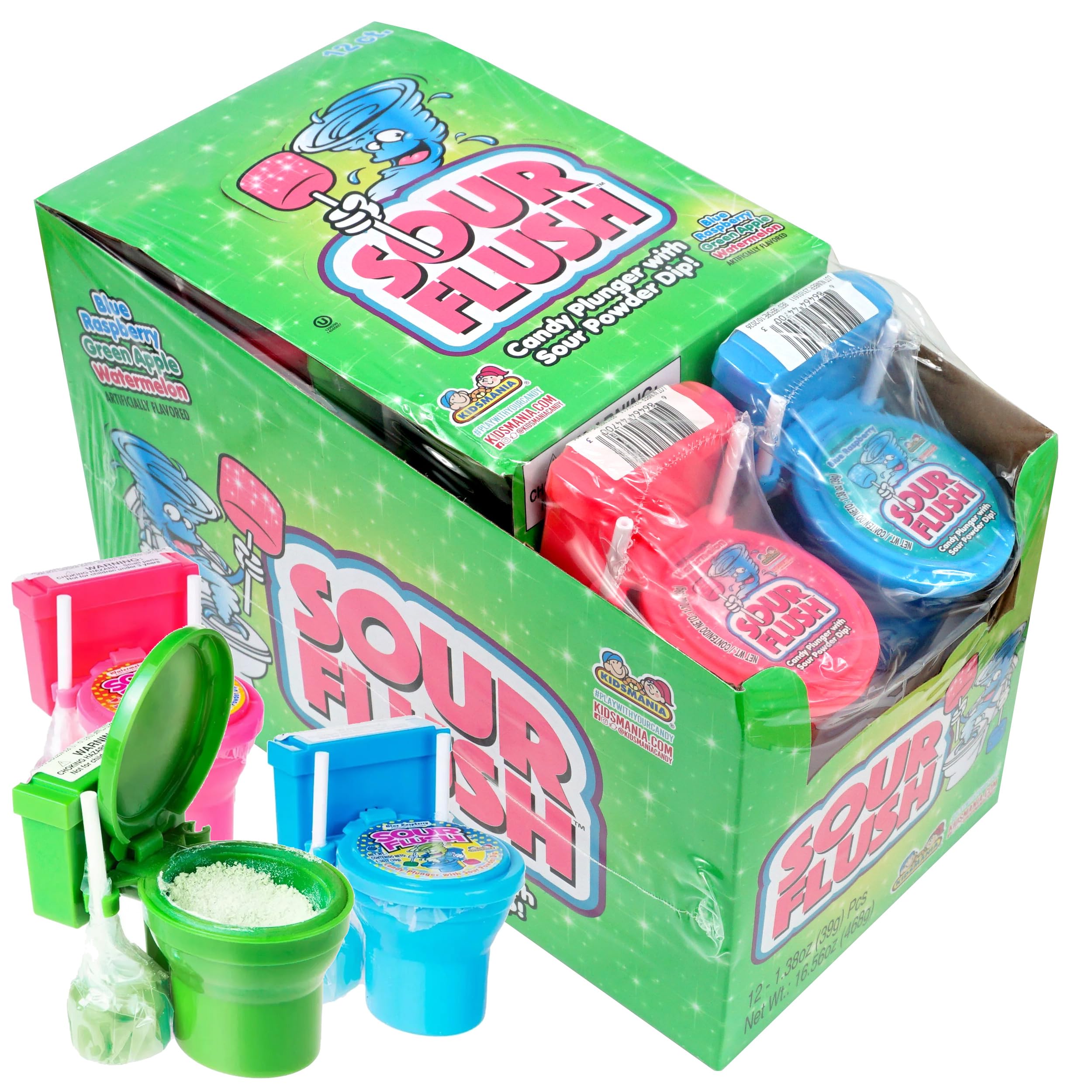 Sour Flush Toilet Candy 12-Pack - 3 Fun Flavors for Prank Gifts & Parties