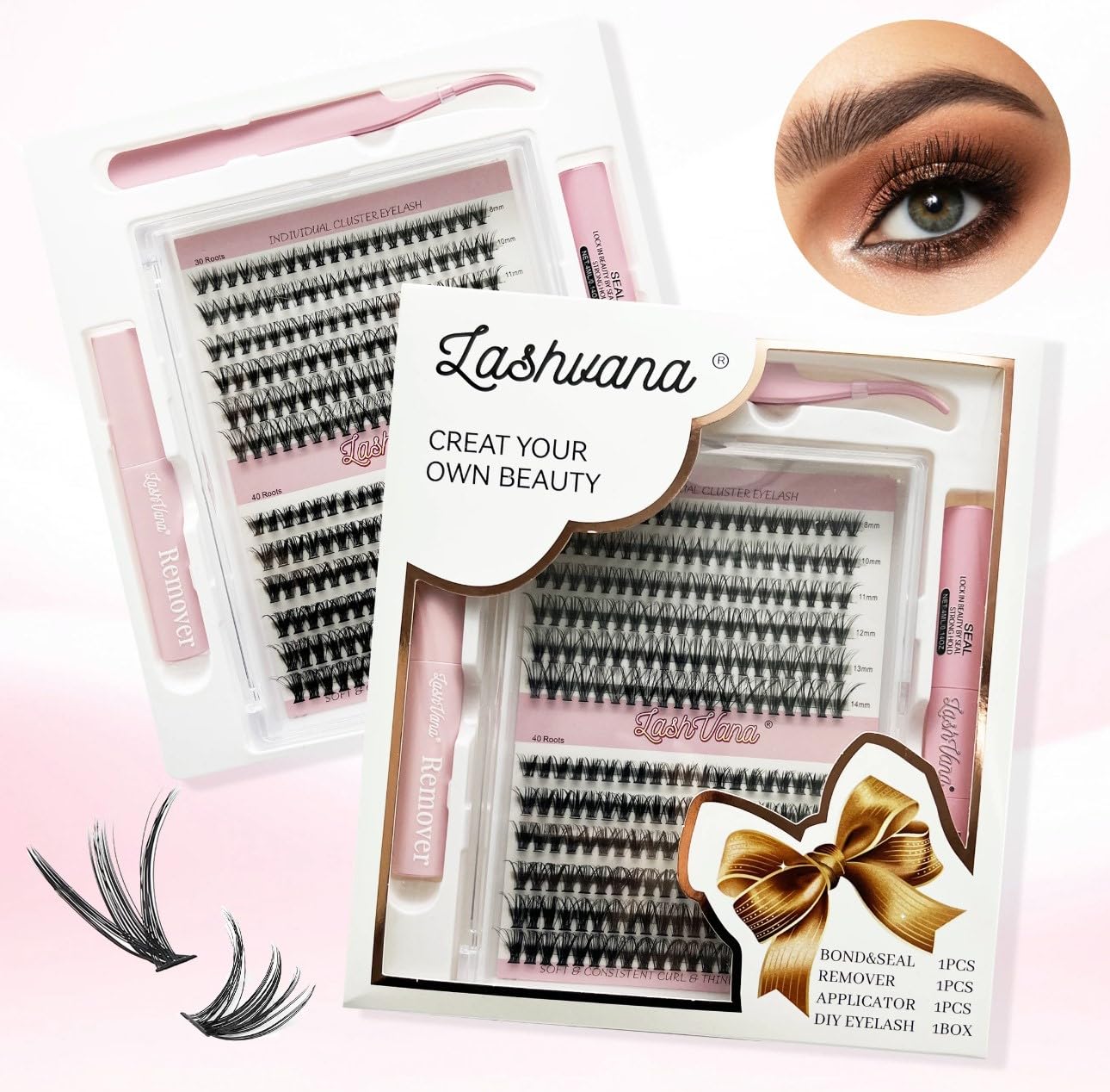 Professional 240Pcs DIY Eyelash Extension Kit with Lash Clusters, Bond, Seal & Remover - 3040D D-Mix 8-14mm for Salon-Quality Lashes at Home | Perfect for Bridal, Party & Everyday Glam Makeup Looks
