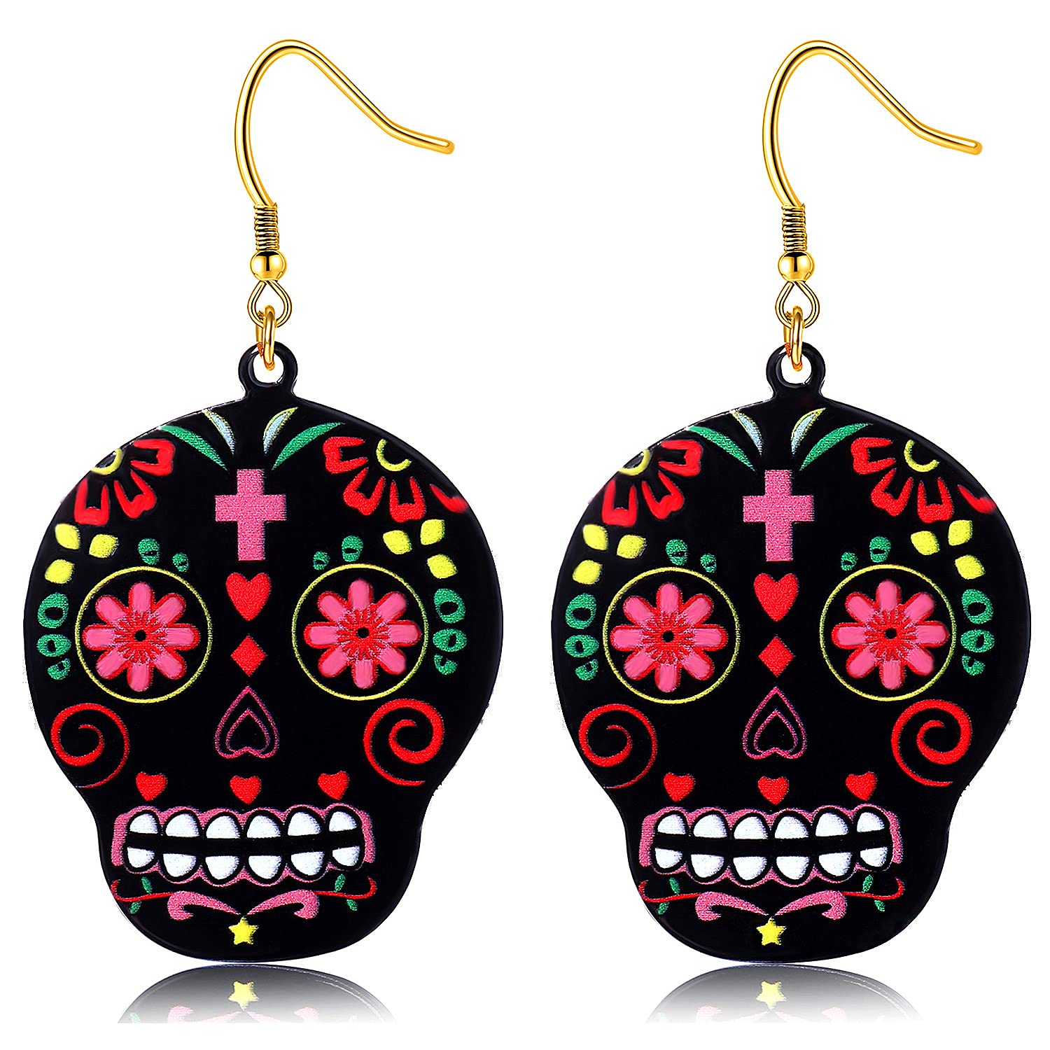 **Halloween Acrylic Sugar Skull Dangle Earrings for Women – Lightweight Gothic Drop Earrings – Day of the Dead Party Jewelry – Perfect for Halloween Costumes, Parties & Gifts**    *(Use for Halloween celebrations, Day of the Dead events, costume parties, gothic fashion, and festive gift-giving.)*