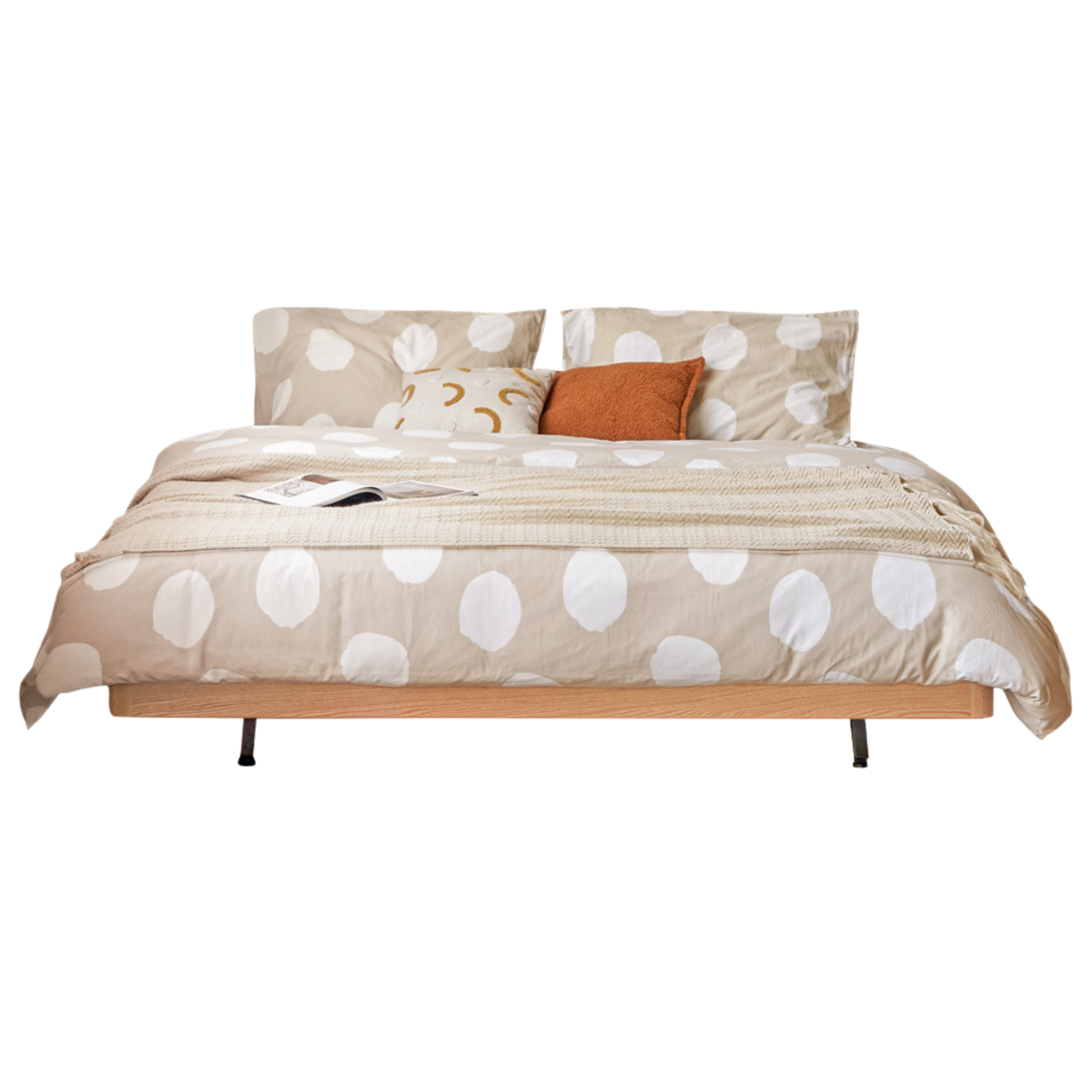 Natural Wood Color Floating Platform Bed without light