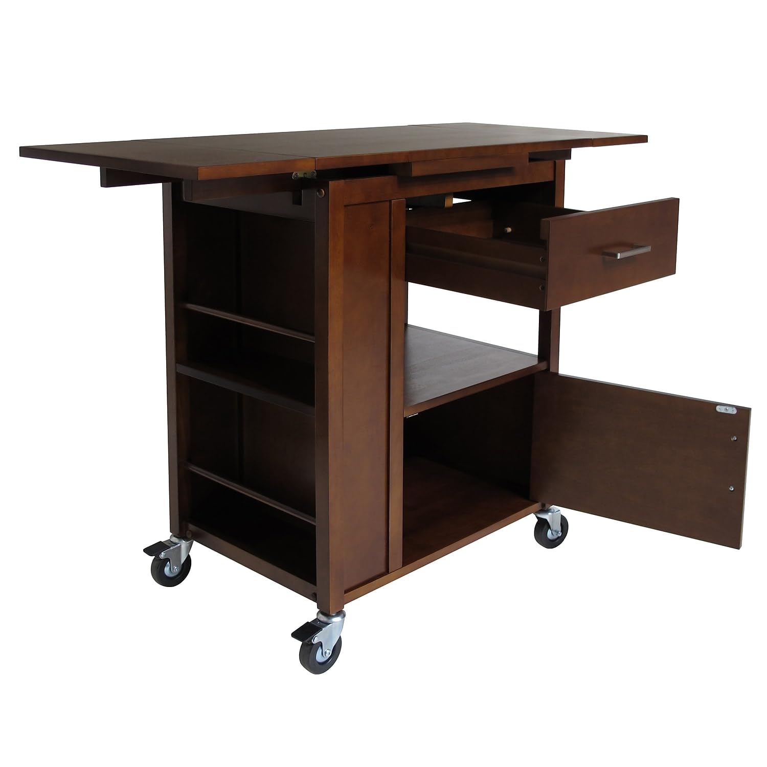Winsome Gregory Kitchen Cart with Wheels, Stainless Steel Top, Wooden Frame - Perfect for Small Spaces, Kitchen Storage, and Mobile Serving (Model 94643) | Ideal for Apartments, Dorms, and Home Organization