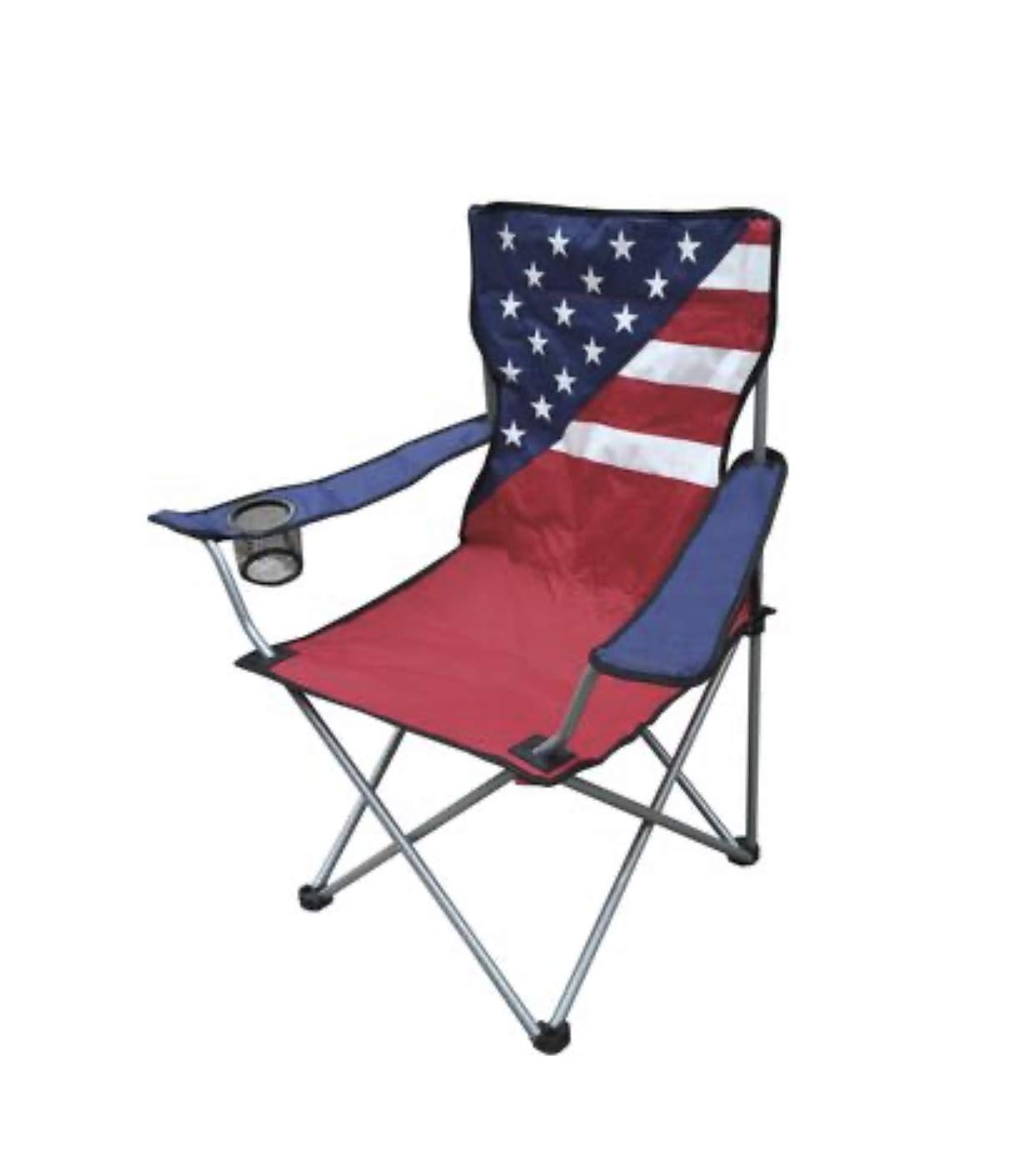 Patriotic Folding Quad Patio Chair - Heavy Duty Outdoor Camping Chairs with Cup Holder - Perfect for Backyard, Beach, Picnics & Tailgating