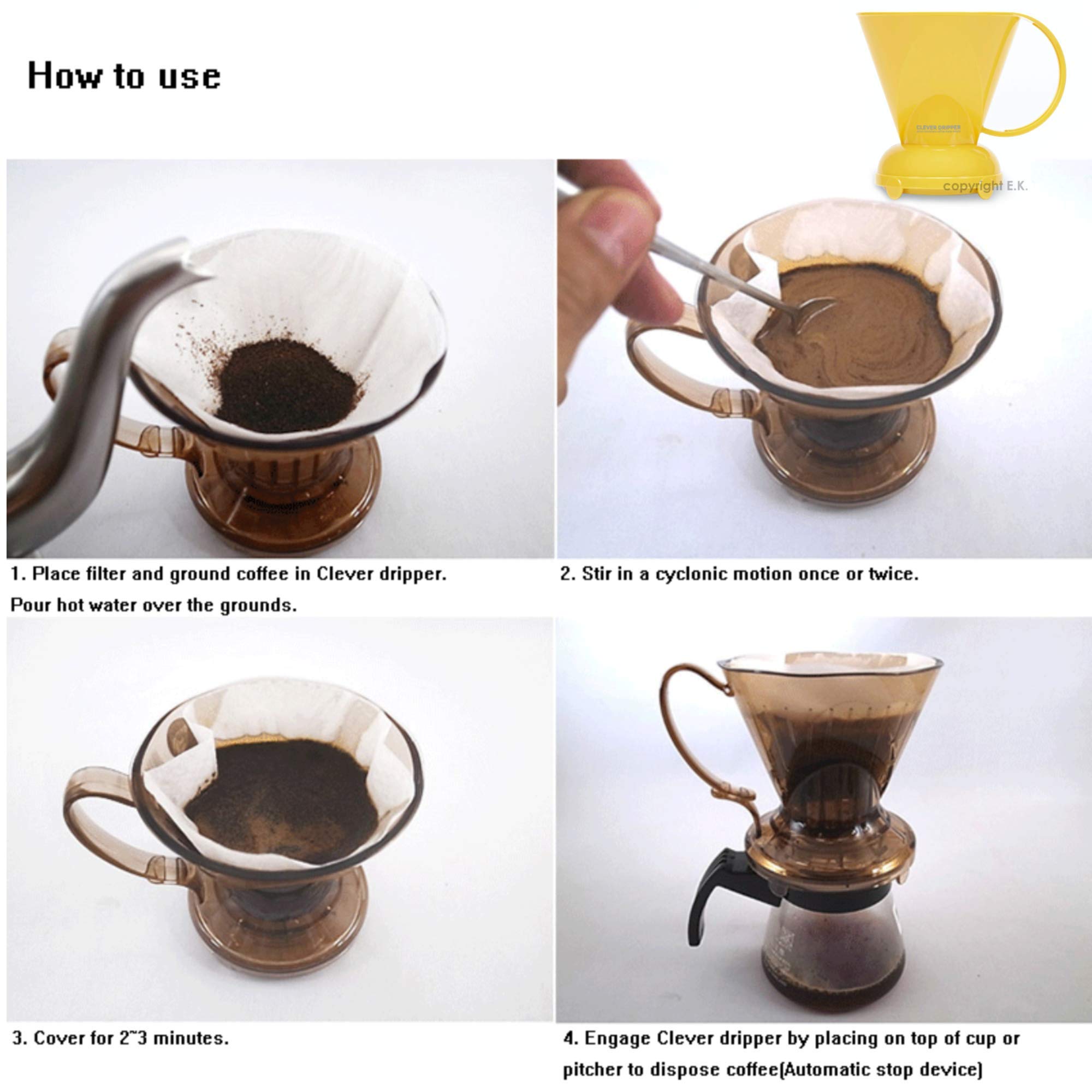 Clever NEW Yellow Coffee Dripper - BPA-Free Plastic Manual Pour Over Coffee Maker (10 Fl Oz) for Hot & Cold Brew - Perfect for Home, Office & Camping Use