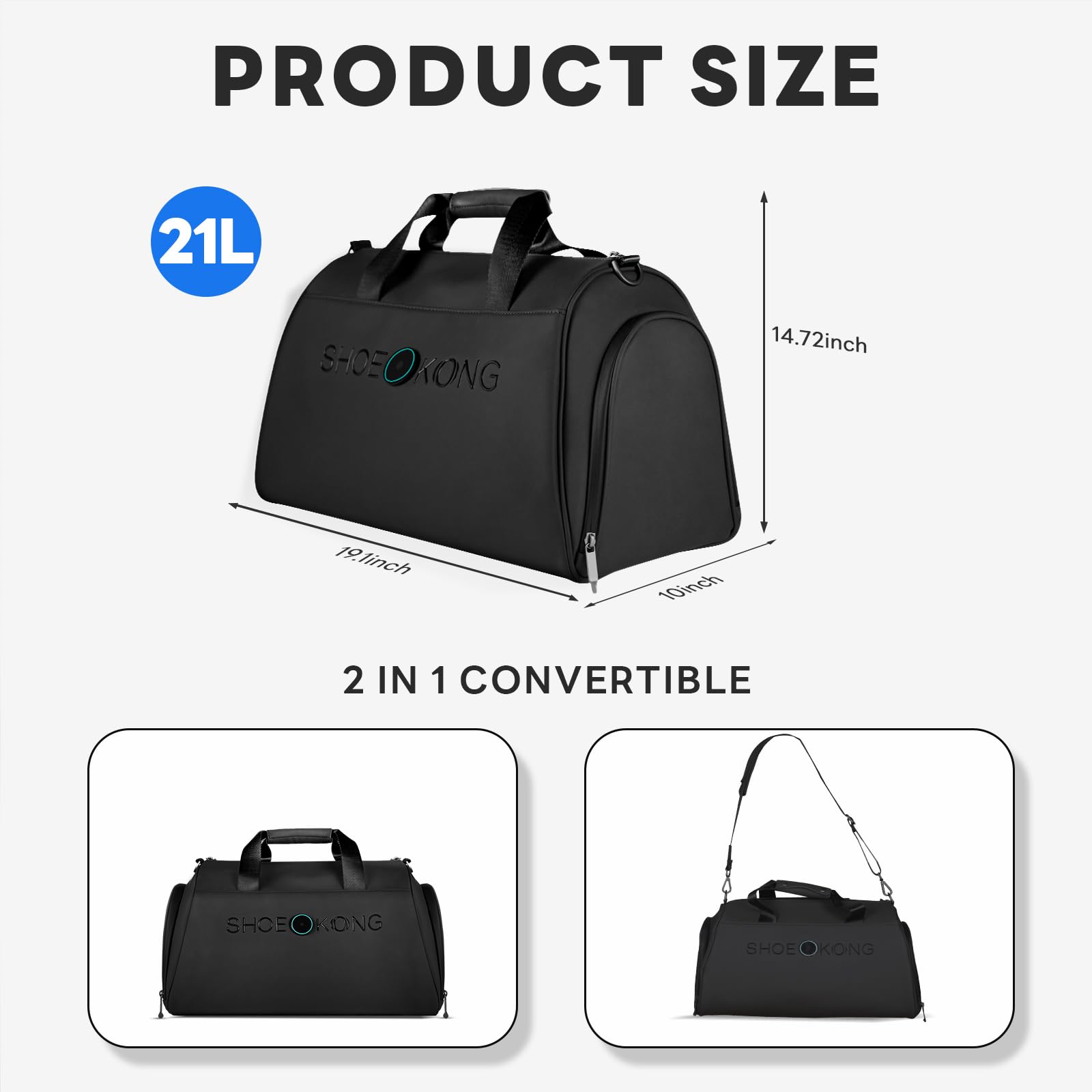 **21L Smart Sports Gym Bag for Men & Women - Waterproof Wet Pocket & Shoe Compartment - Durable Duffel Bag for Travel, Workout, Swimming & Fitness (Black) - Perfect for Gym, Yoga & Weekend Getaways**