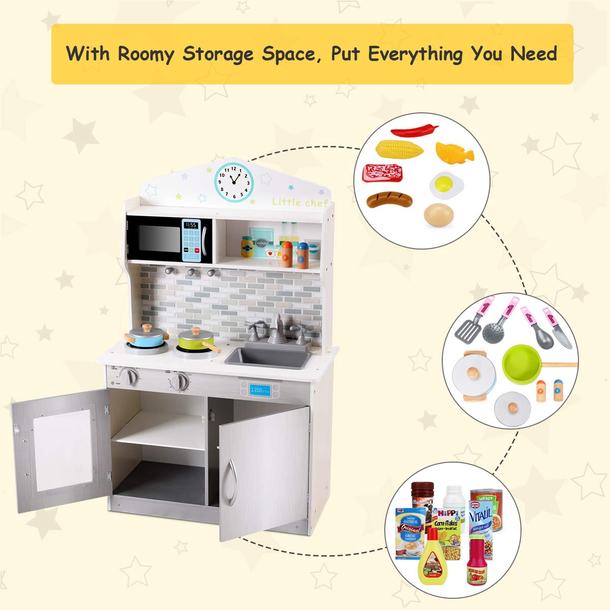 HONEY JOY Kids Kitchen Playset - Wooden Pretend Play Toy for Toddlers 3+ | Gift for Boys & Girls | Indoor Fun