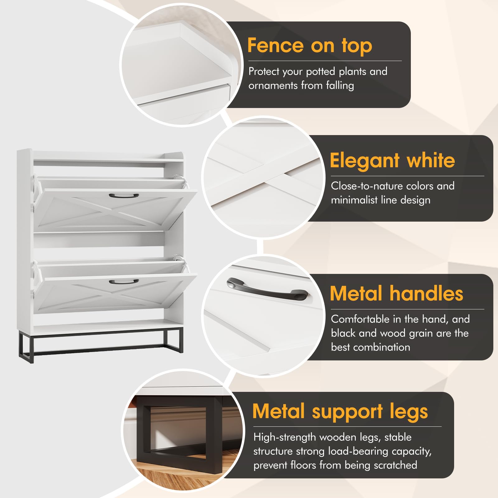 Maupvit 2-Tier Flip-Drawer Shoe Storage Cabinet with Metal Legs - Freestanding Entryway Shoe Organizer, Narrow Shoe Rack for Hallway, Living Room & Bedroom (White) - Perfect for Small Spaces & Apartment Entryways
