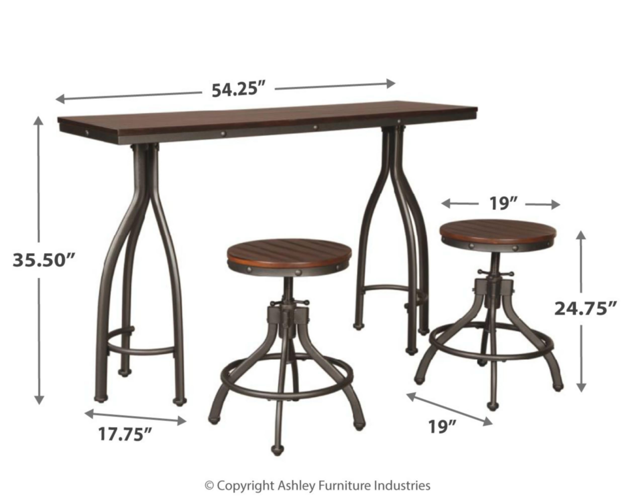 Signature Design by Ashley Odium Urban Counter Height Dining Table Set with 2 Bar Stools, Gray - Perfect for Small Spaces, Kitchen Breakfast Nooks & Modern Apartments