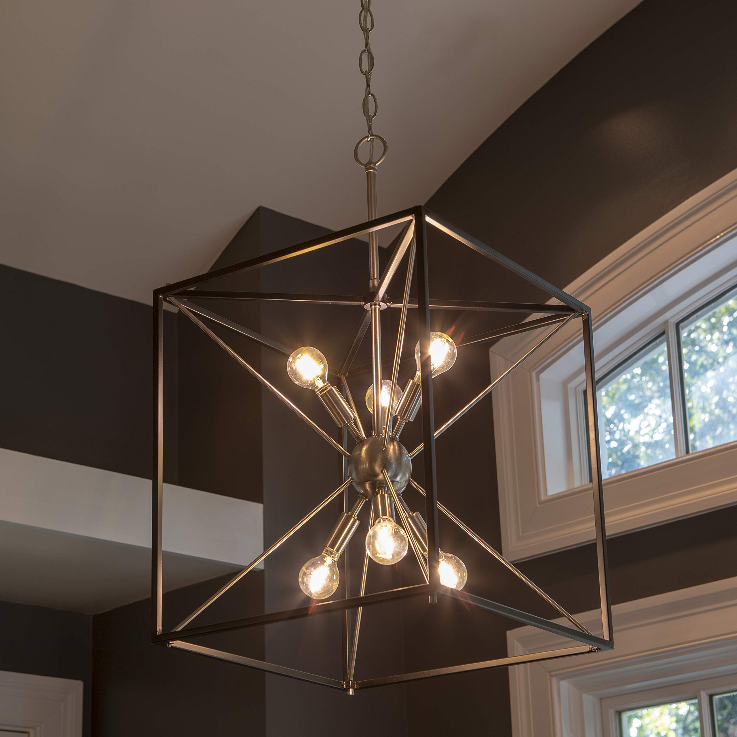 Decor Therapy CH1885 Sadler 6-Light Steel and Glass Pendant Light Fixture - Perfect for Dining Room, Kitchen Island, or Entryway Lighting