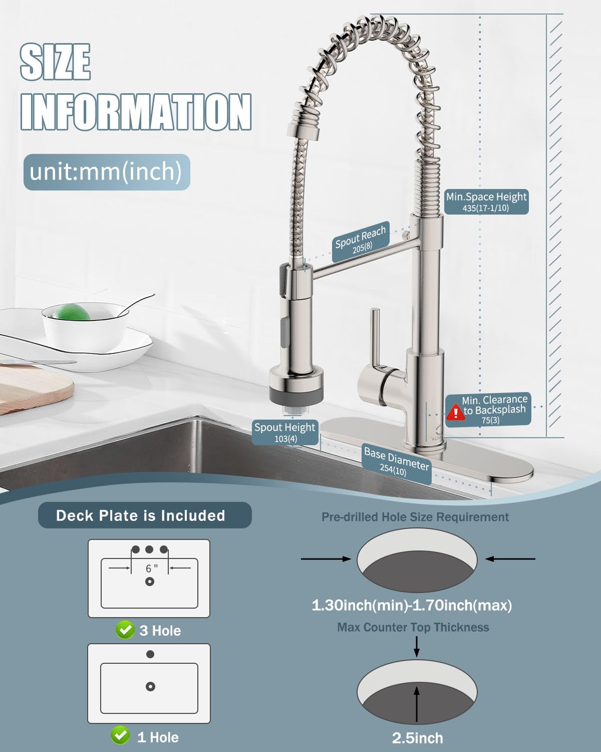 LED Light Kitchen Faucet with Soap Dispenser - Brushed Nickel Single Handle Pull Down Sprayer Stainless Steel Sink Faucet for RV, Camper, Farmhouse & Home Kitchen - Perfect for Modern, Small & Mobile Living Spaces