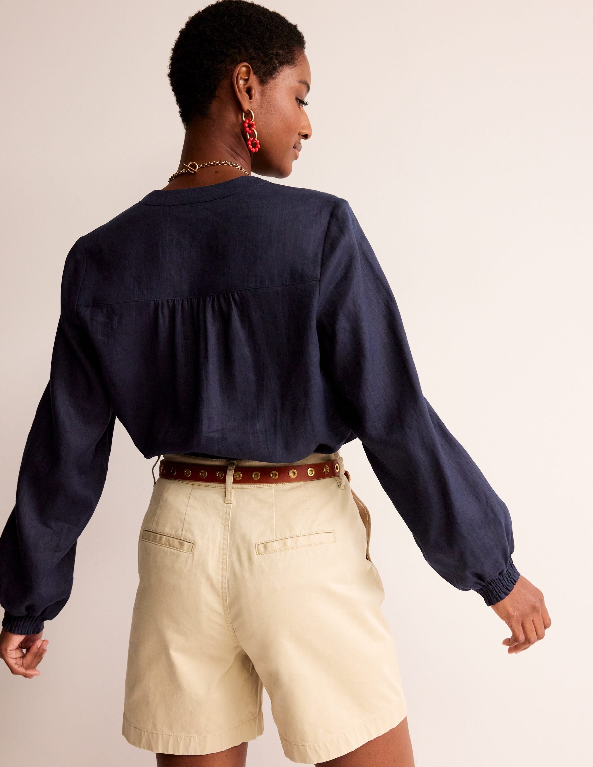 Alice Women's Linen Short Sleeve Top in Navy Blue - Perfect for Summer Outfits, Casual Wear & Beach Vacations