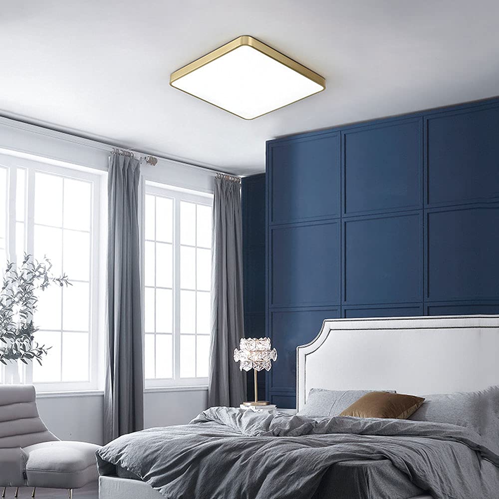 1.6 Inch Slim Nordic Gold All Copper LED Flush Mount Ceiling Light - Adjustable Cool/Warm/Neutral White - Modern Minimalist Lighting for Bedroom, Living Room, Porch & Entryway