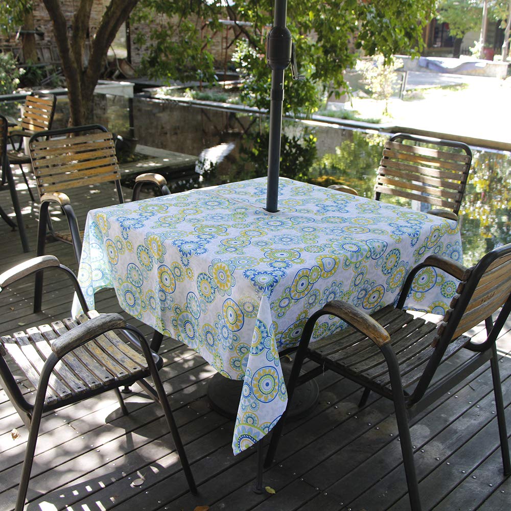 Heavyweight Wrinkle-Free Waterproof Outdoor Tablecloth with Umbrella Hole & Zipper - 60 Inch Round & 60