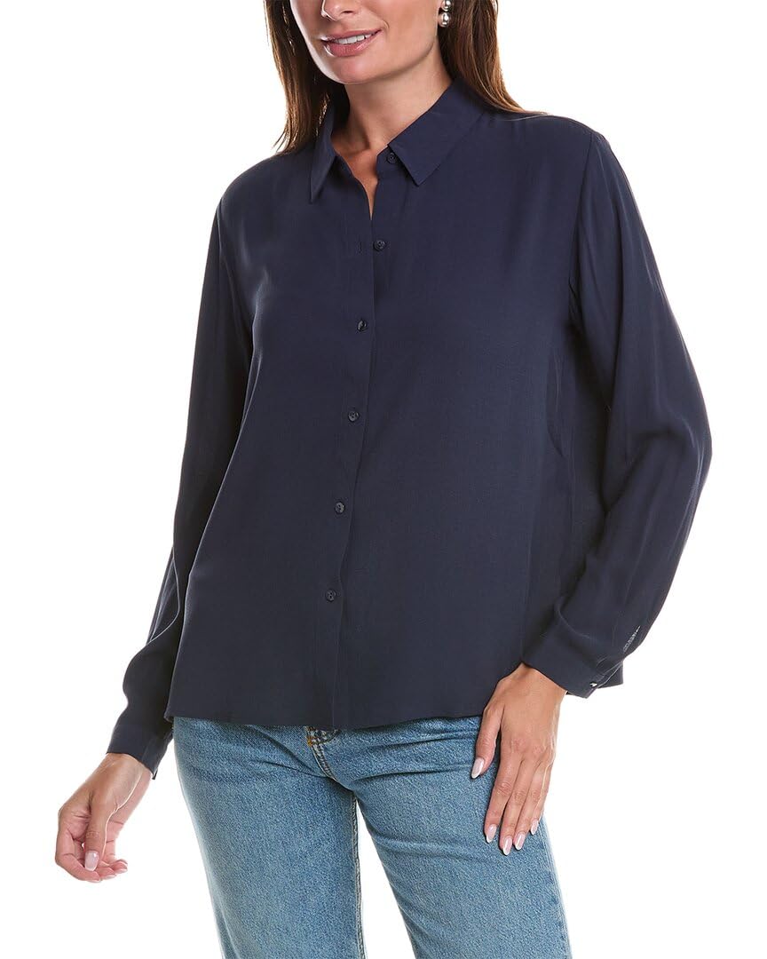 EILEEN FISHER Women's Classic Collar Silk Blouse - Elegant Long Sleeve Button Down Shirt for Work, Office & Special Occasions