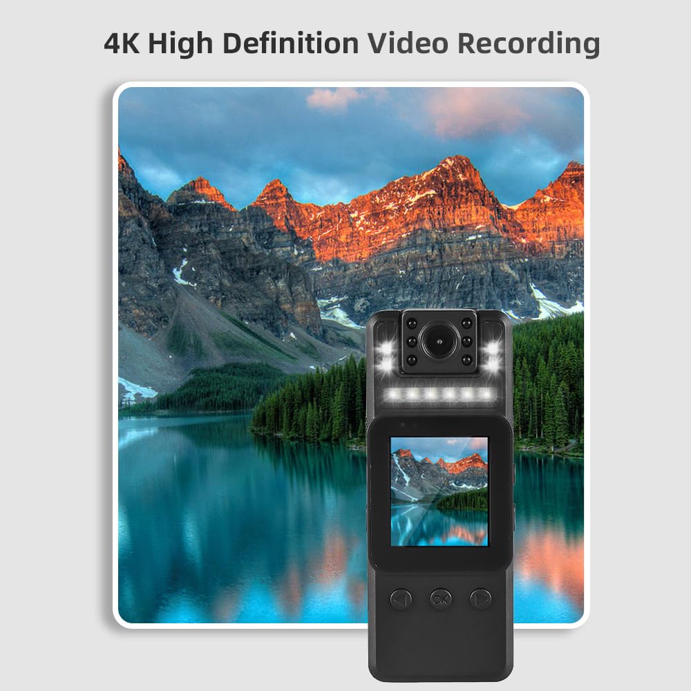 4K Mini Body Camera with Audio & Video Recording - Wearable WiFi Camcorder with 180° Rotatable Lens, Night Vision & Warning Lights - Magnetic Clip for Personal Security, Travel Vlogging & Outdoor Adventures