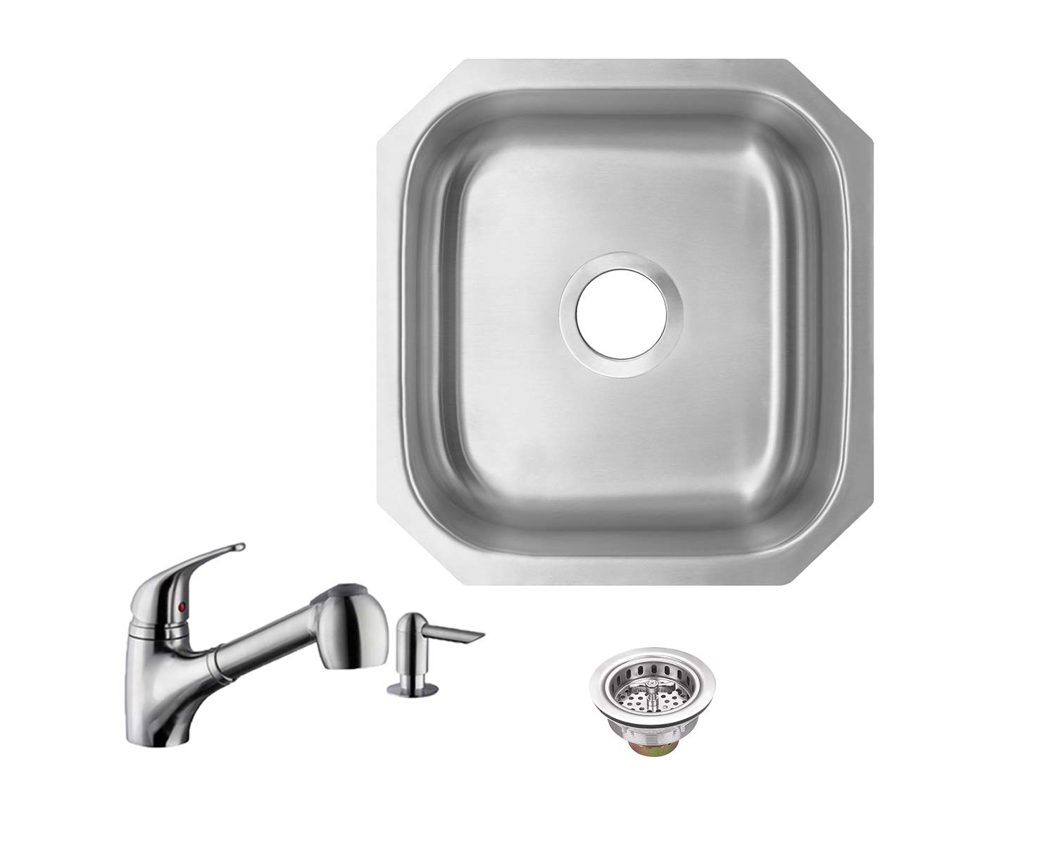 **18-Gauge Stainless Steel Single Bowl Bar Sink 18x16 Inch with Low Profile Pull-Out Kitchen Faucet – Perfect for Home Bars, Restaurants & Commercial Use**