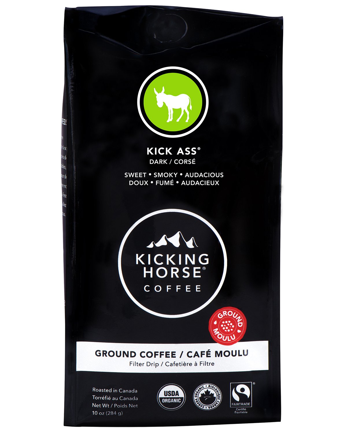 Kicking Horse Coffee Decaf Dark Roast Whole Bean & Ground Coffee Bundle - 10 Oz | Organic Fair Trade Swiss Water Process Decaffeinated Coffee | Perfect for Home Brewing, Office Use & Gifts