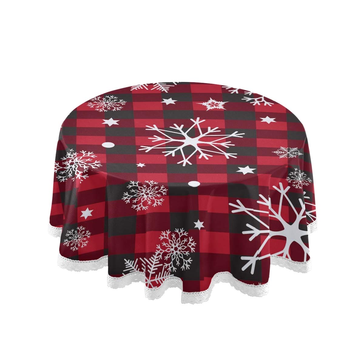 Red and Black Buffalo Check Plaid Round Tablecloth - Merry Christmas Snowflake Design, Heat-Resistant & Washable Polyester for Dining, Wedding, Party - Perfect for Holiday Decorations and Festive Gatherings