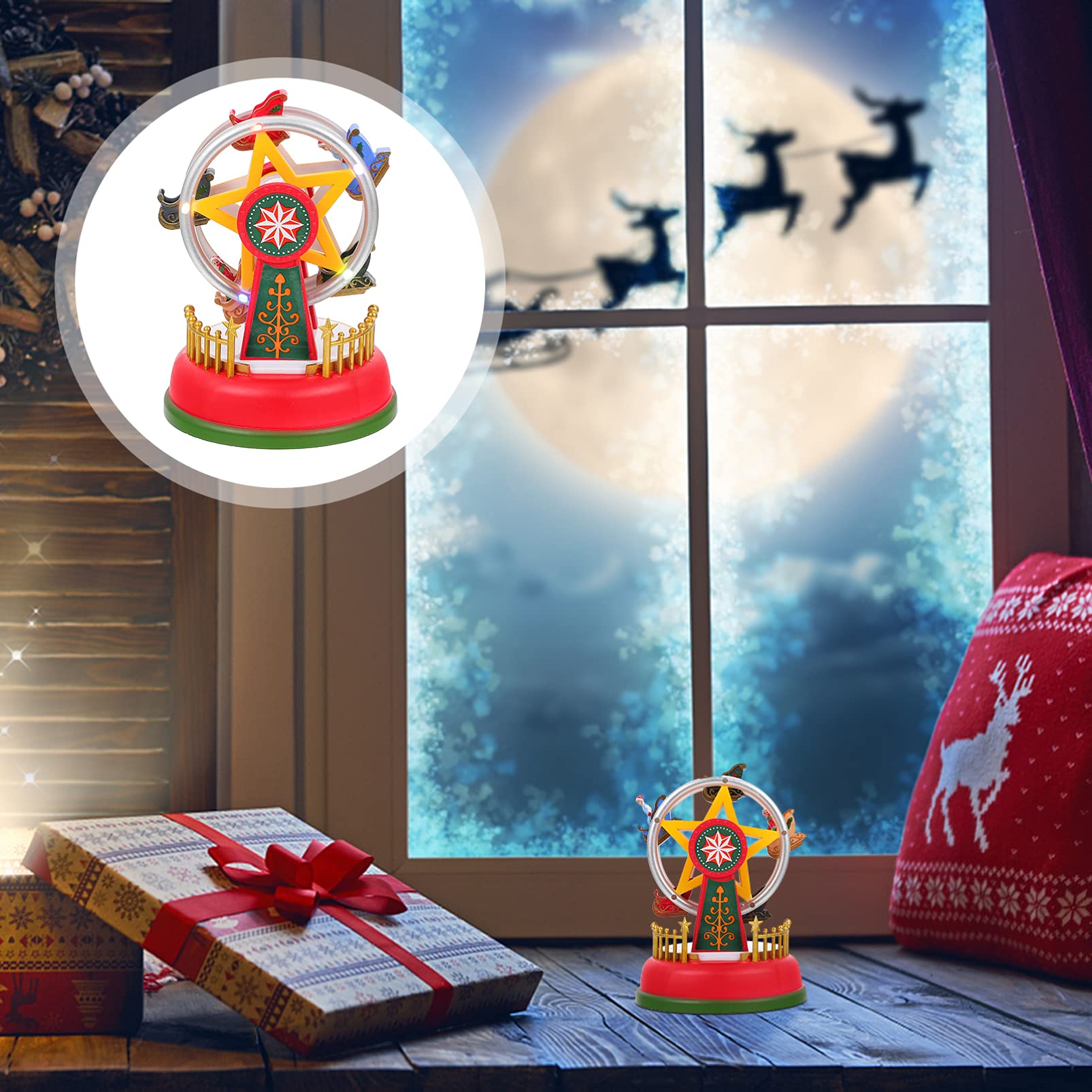FOMIYES Musical Ferris Wheel Toy - Light Up Christmas Nativity Decor with Music for Kids, Plastic Sky Wheel Sculpture for Holiday Home Decoration | Perfect for Christmas Tree Ornaments, Birthday Gifts & Children's Room Decor