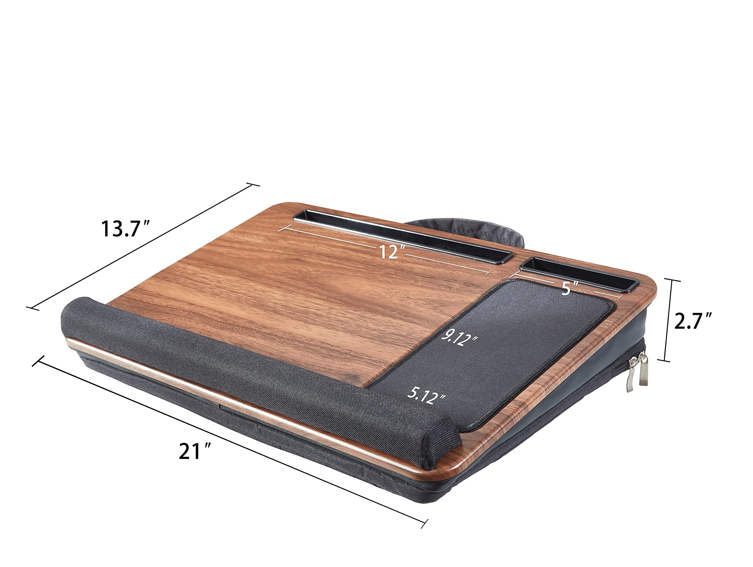 Ergonomic Laptop Lap Desk with Storage Bag - Fits 17.3 Inch Laptops, Portable Home Office & Bed Desk with Cushion Support - Wooden Laptop Stand with Wrist Rest for Comfortable Work on Sofa, Bed or Floor