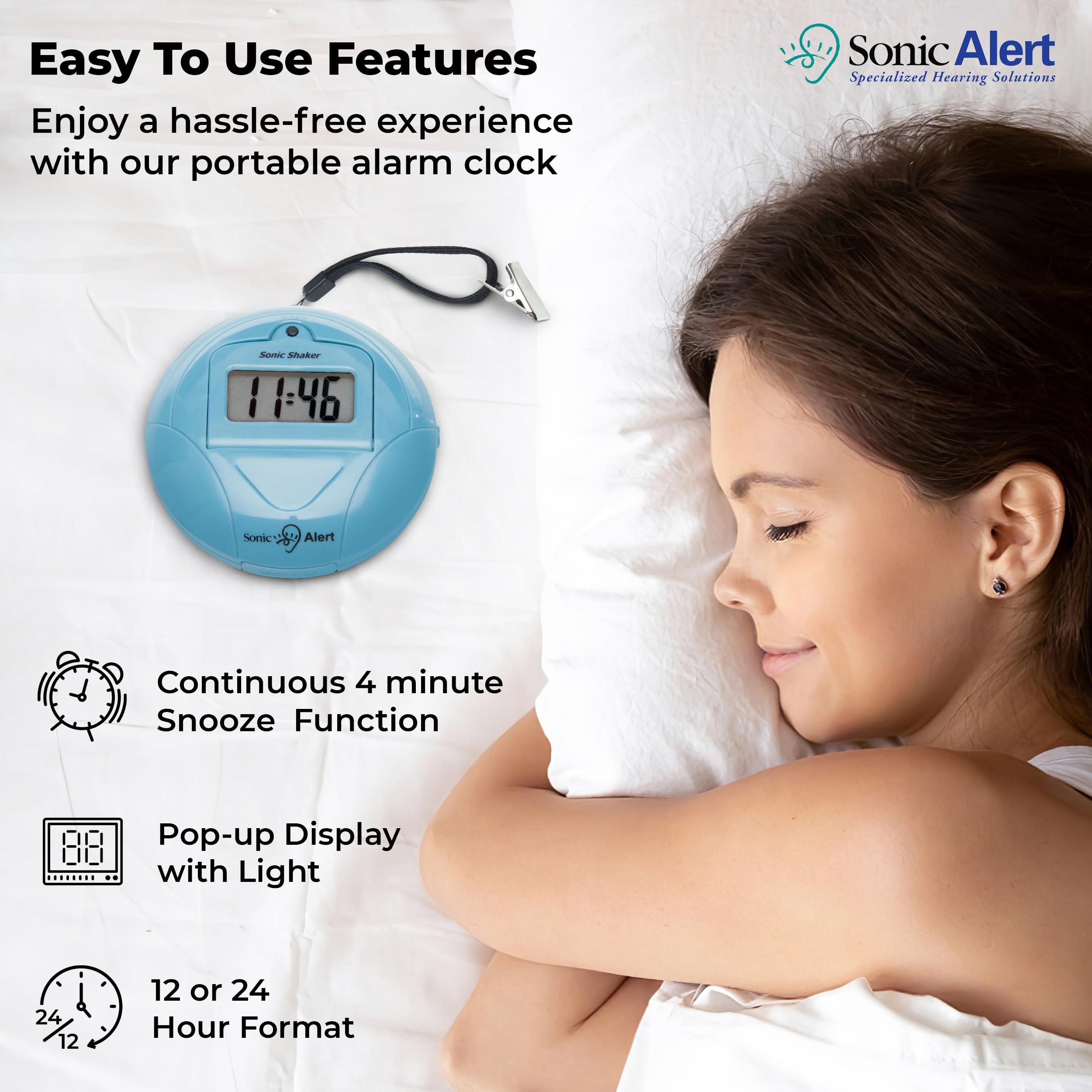 **Sonic Alert Digital Alarm Clock for Heavy Sleepers - Vibrating Travel Alarm Clock with Bed Shaker & Under Pillow Alert - Battery Operated (Jade) - Perfect for Travel, Home & Deep Sleepers**