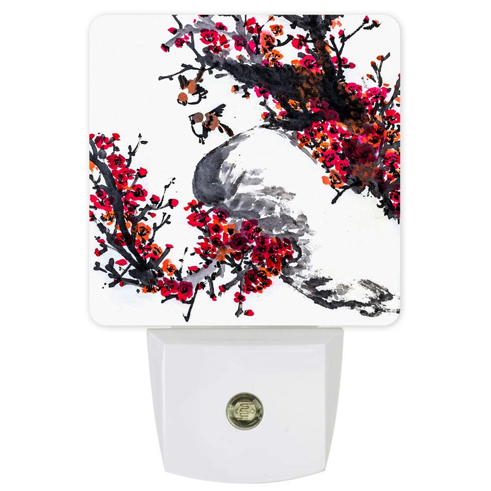 LED Night Light Plug-in with Dusk-to-Dawn Sensor - Plum Blossom Flower Design for Kids Room, Nursery, Bathroom, Bedroom & Hallway | Energy-Efficient Home Decor Lighting for Safety & Ambiance