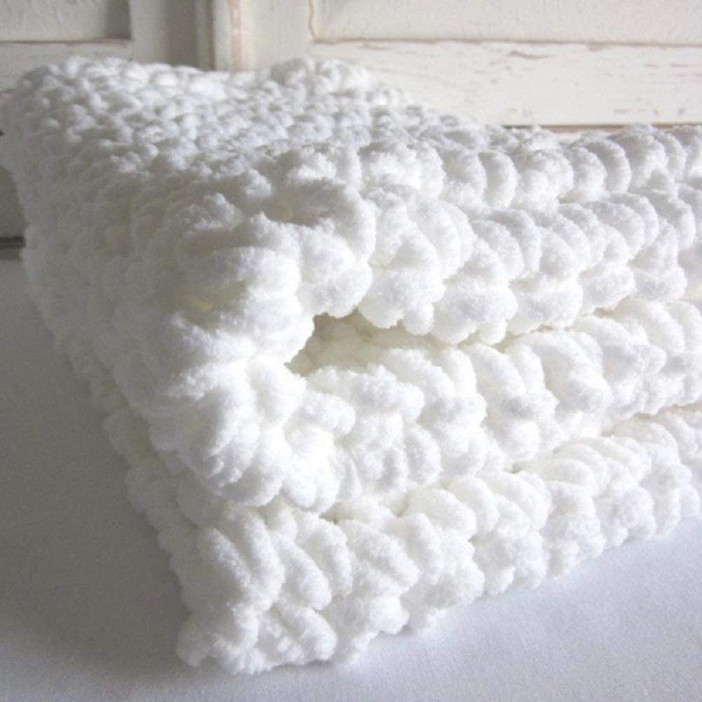Chunky Knit Blanket - Soft Chenille Throw Blanket for Couch, Bed & Nursery | Cozy Braided Design in White | Machine Washable (100x120cm & 150x200cm) | Perfect for Living Room, Baby Room & Pet Bed