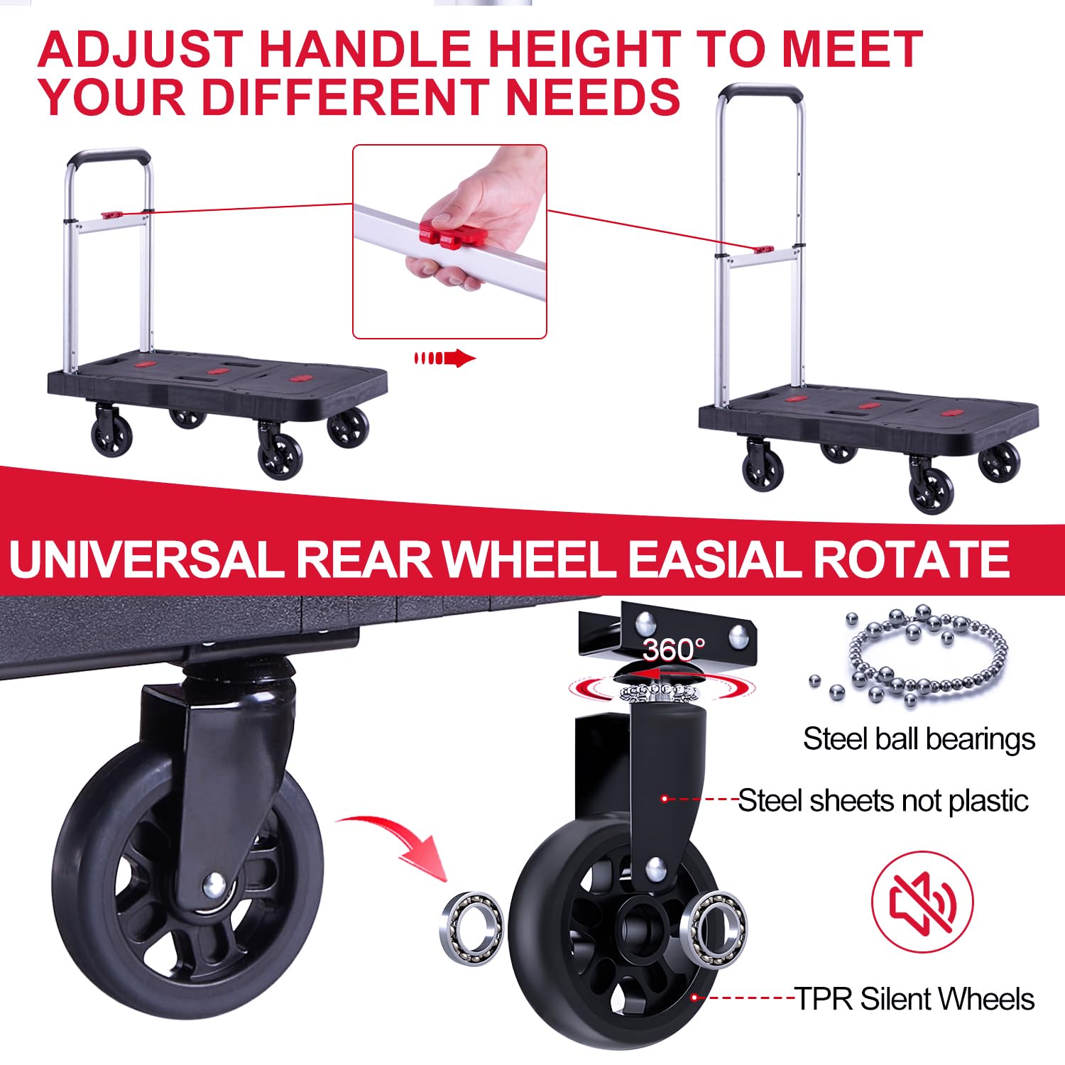 Katsuyoku Heavy Duty Folding Hand Truck - 330lbs Capacity Portable Platform Cart for Home & Industrial Use - Easy Fold Transport Dolly - Ideal for Moving Boxes, Appliances, Warehouse Goods & DIY Projects